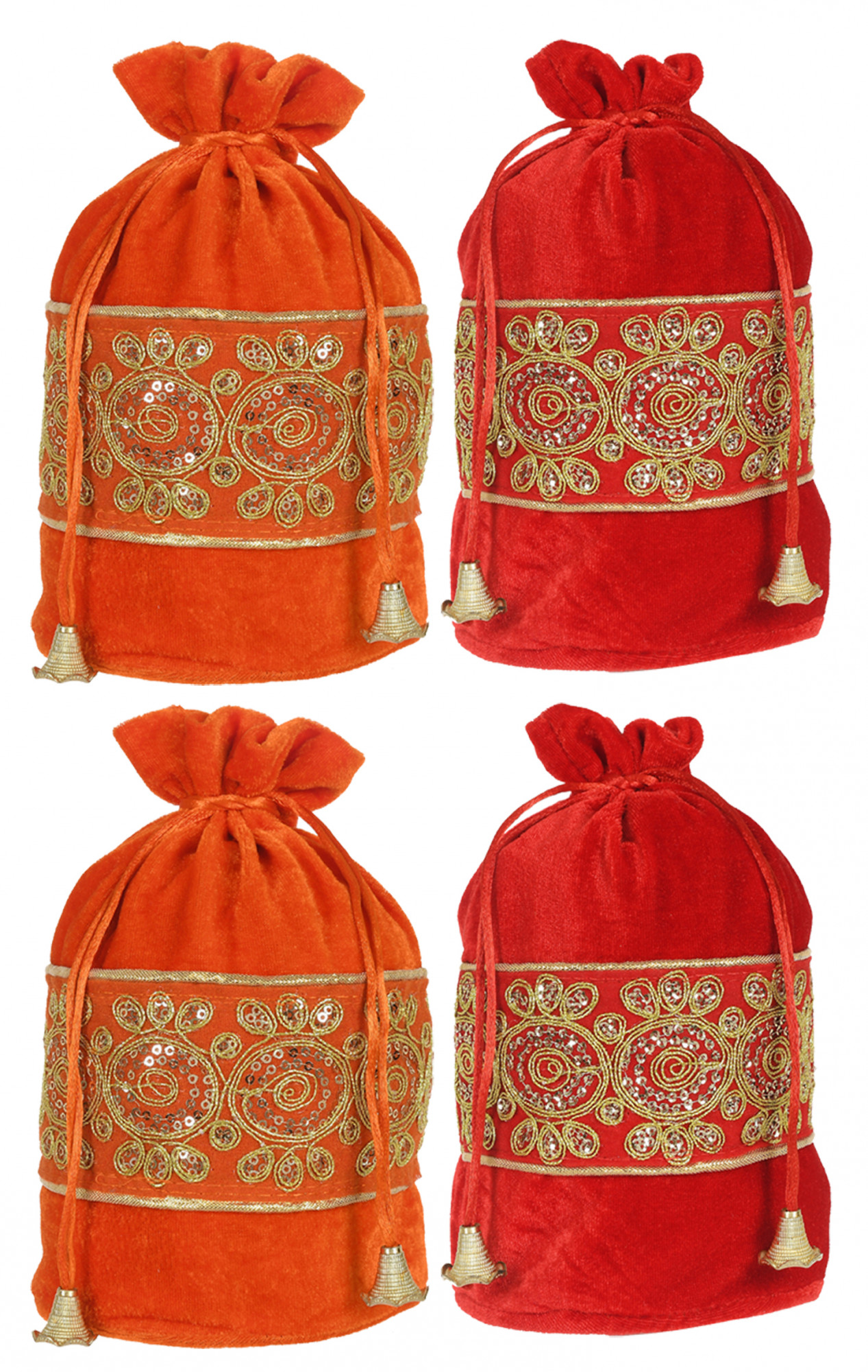 Kuber Industries Embroidered Design Drawstring Potli Bag Party Wedding Favor Gift Jewelry Bags-(Orange & Red)