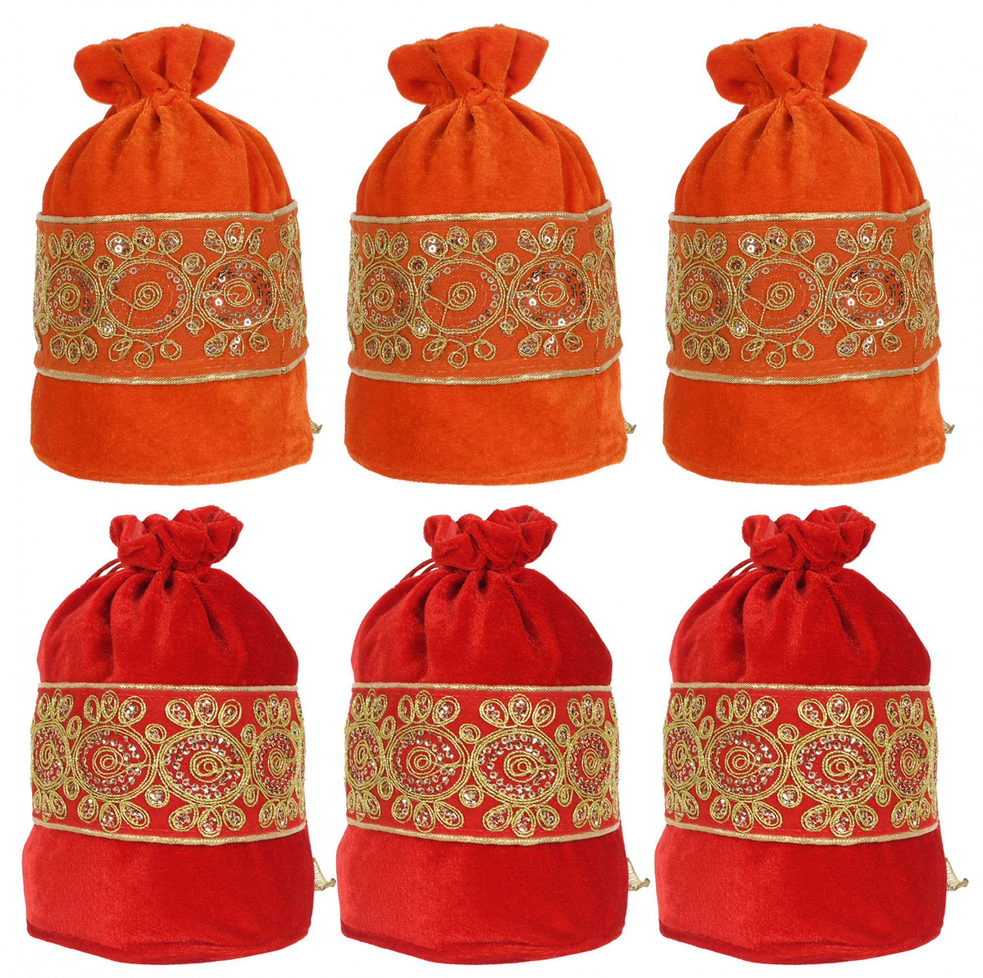 Kuber Industries Embroidered Design Drawstring Potli Bag Party Wedding Favor Gift Jewelry Bags-(Orange & Red)