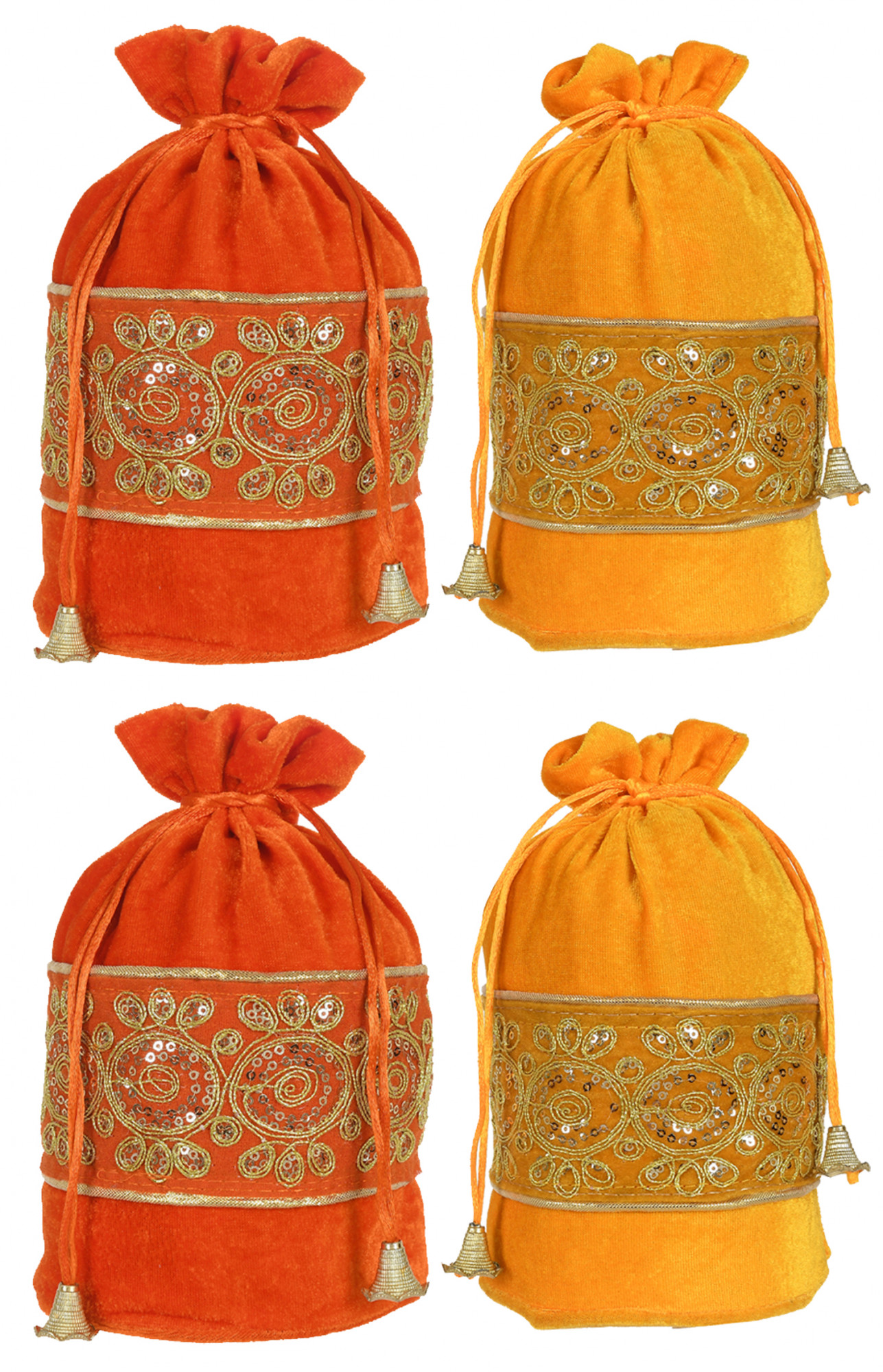 Kuber Industries Embroidered Design Drawstring Potli Bag Party Wedding Favor Gift Jewelry Bags-(Orange & Yellow)