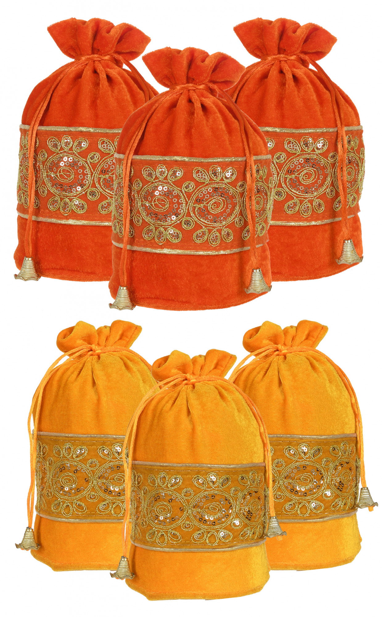 Kuber Industries Embroidered Design Drawstring Potli Bag Party Wedding Favor Gift Jewelry Bags-(Orange & Yellow)