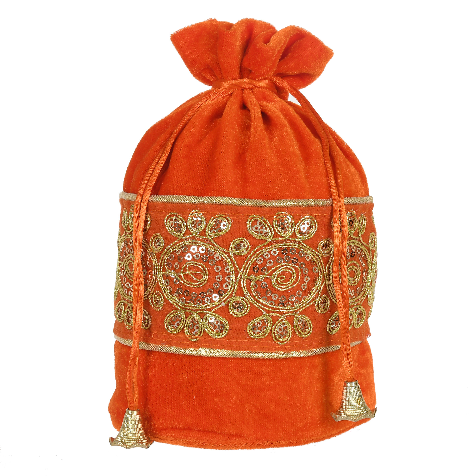Kuber Industries Embroidered Design Drawstring Potli Bag Party Wedding Favor Gift Jewelry Bags-(Orange & Pink & Yellow)