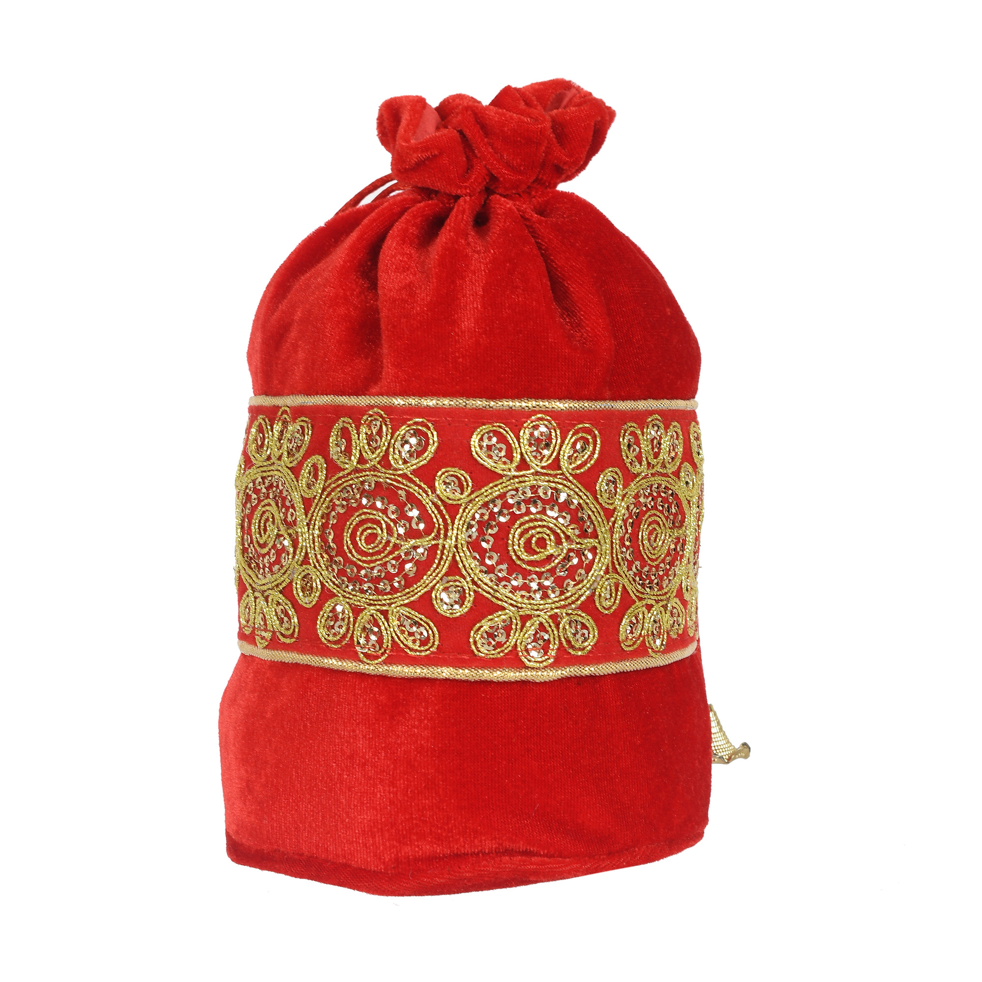Kuber Industries Embroidered Design Drawstring Potli Bag Party Wedding Favor Gift Jewelry Bags-Pack of 4 (Red & Pink & Yellow & Orange)