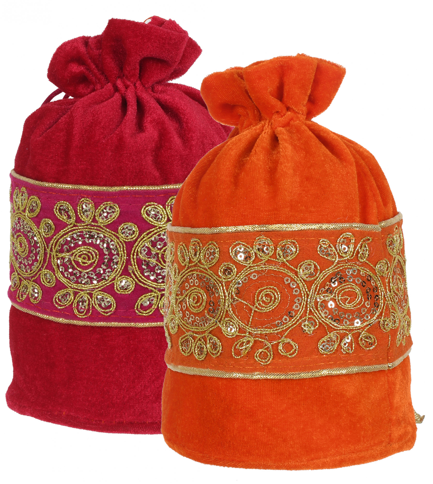 Kuber Industries Embroidered Design Drawstring Potli Bag Party Wedding Favor Gift Jewelry Bags-(Pink & Orange)