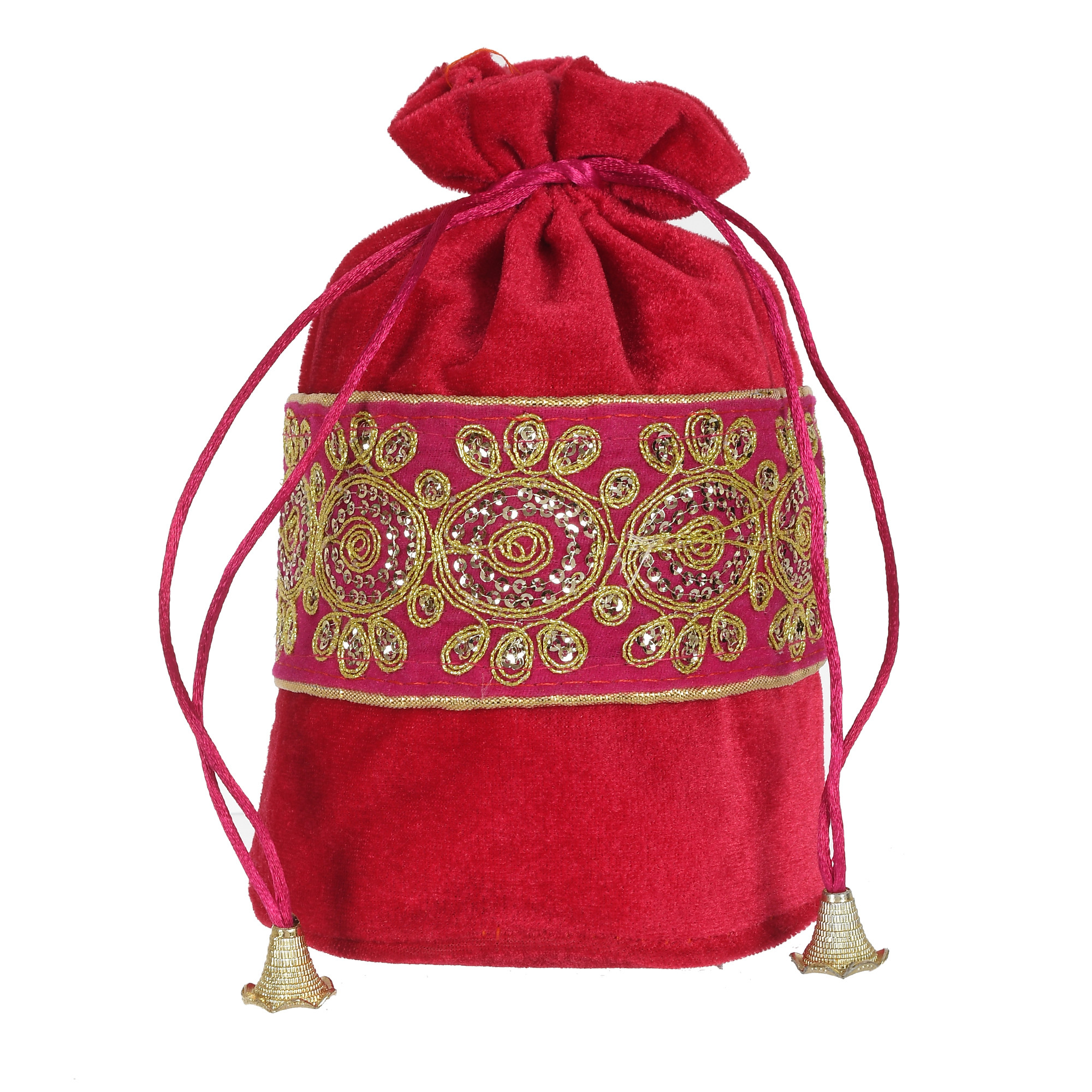 Kuber Industries Embroidered Design Drawstring Potli Bag Party Wedding Favor Gift Jewelry Bags-(Pink & Orange)