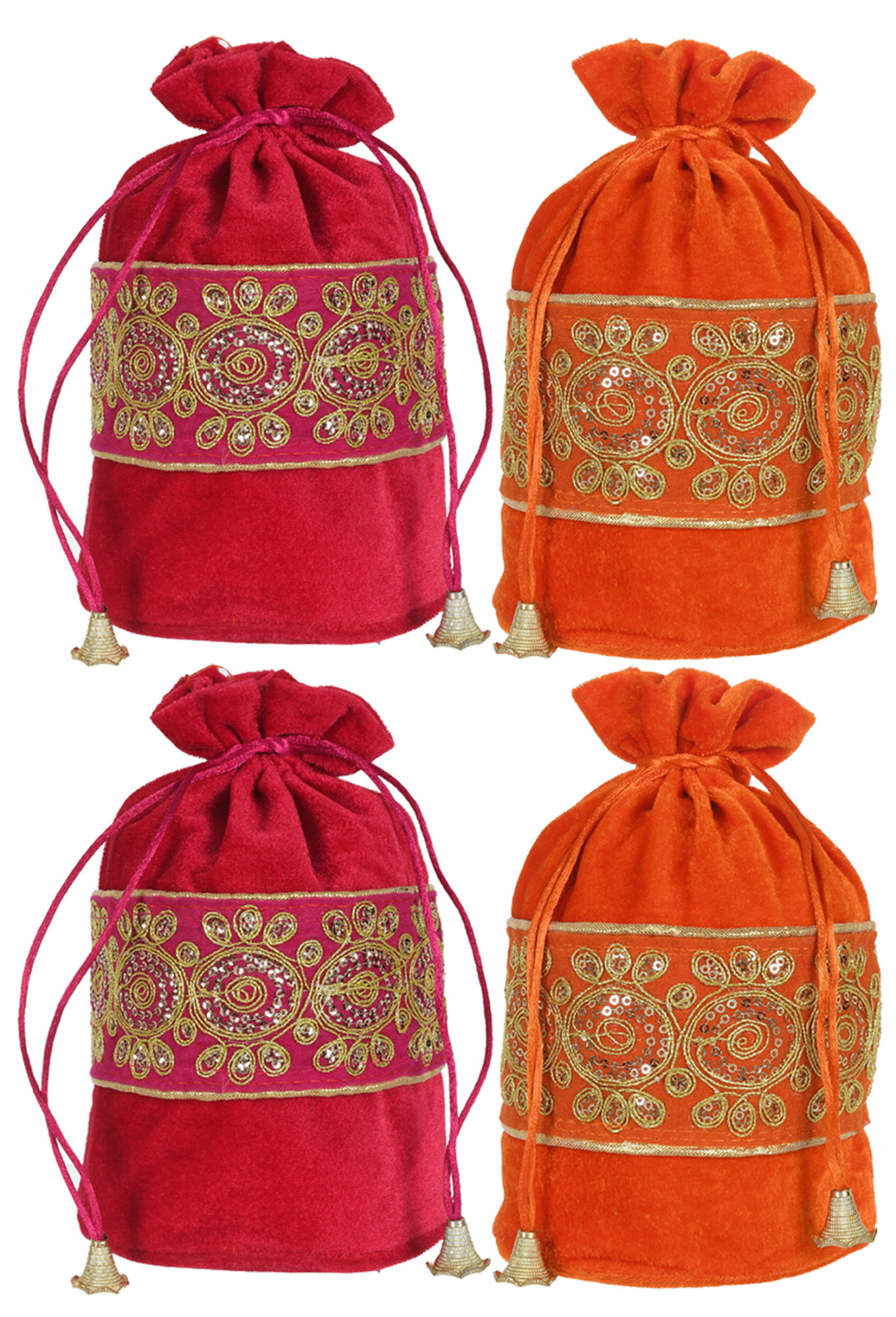 Kuber Industries Embroidered Design Drawstring Potli Bag Party Wedding Favor Gift Jewelry Bags-(Pink & Orange)