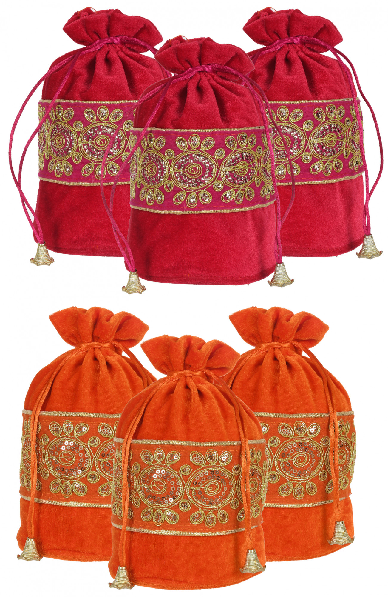 Kuber Industries Embroidered Design Drawstring Potli Bag Party Wedding Favor Gift Jewelry Bags-(Pink & Orange)