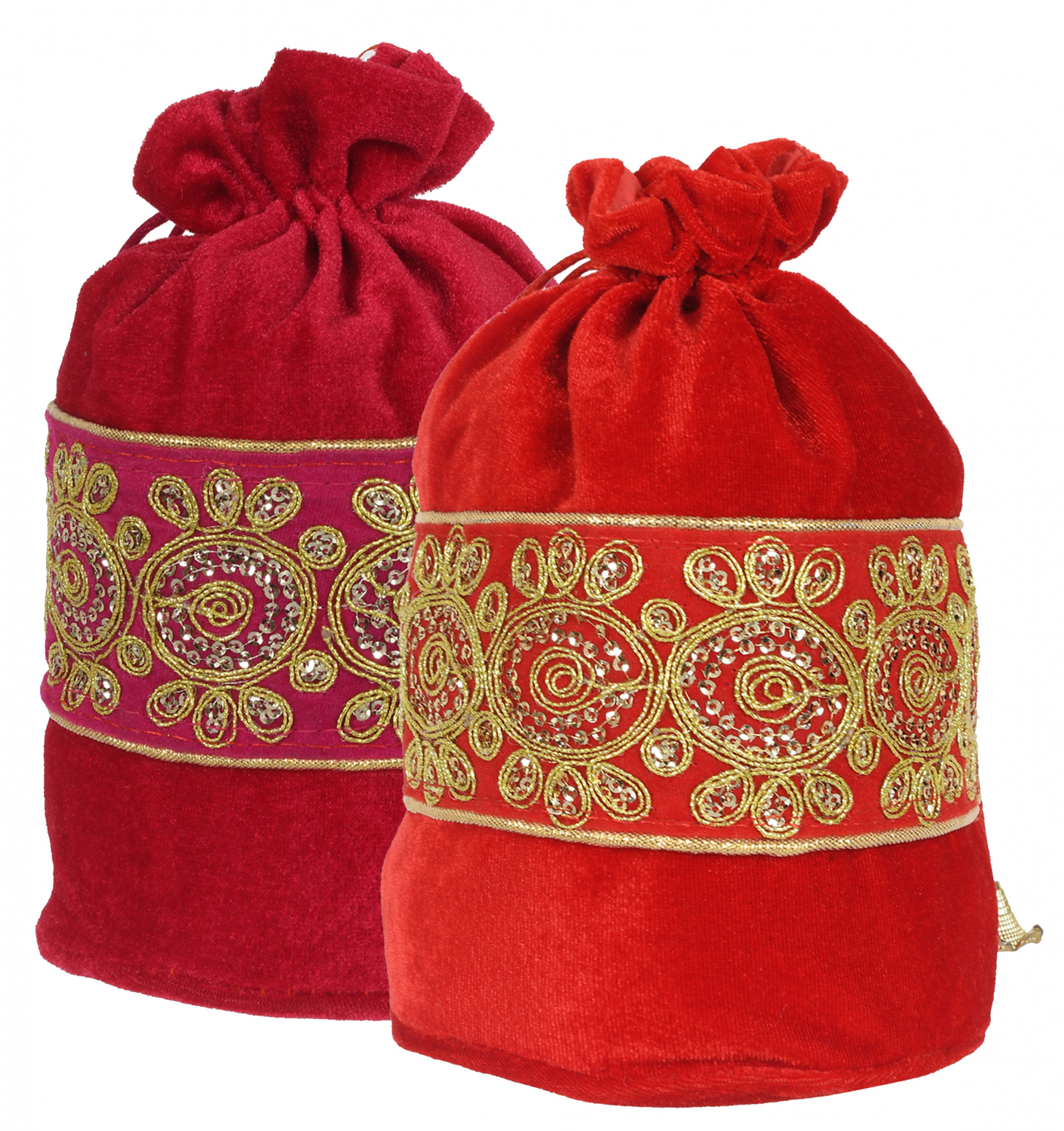 Kuber Industries Embroidered Design Drawstring Potli Bag Party Wedding Favor Gift Jewelry Bags-(Pink & Red)