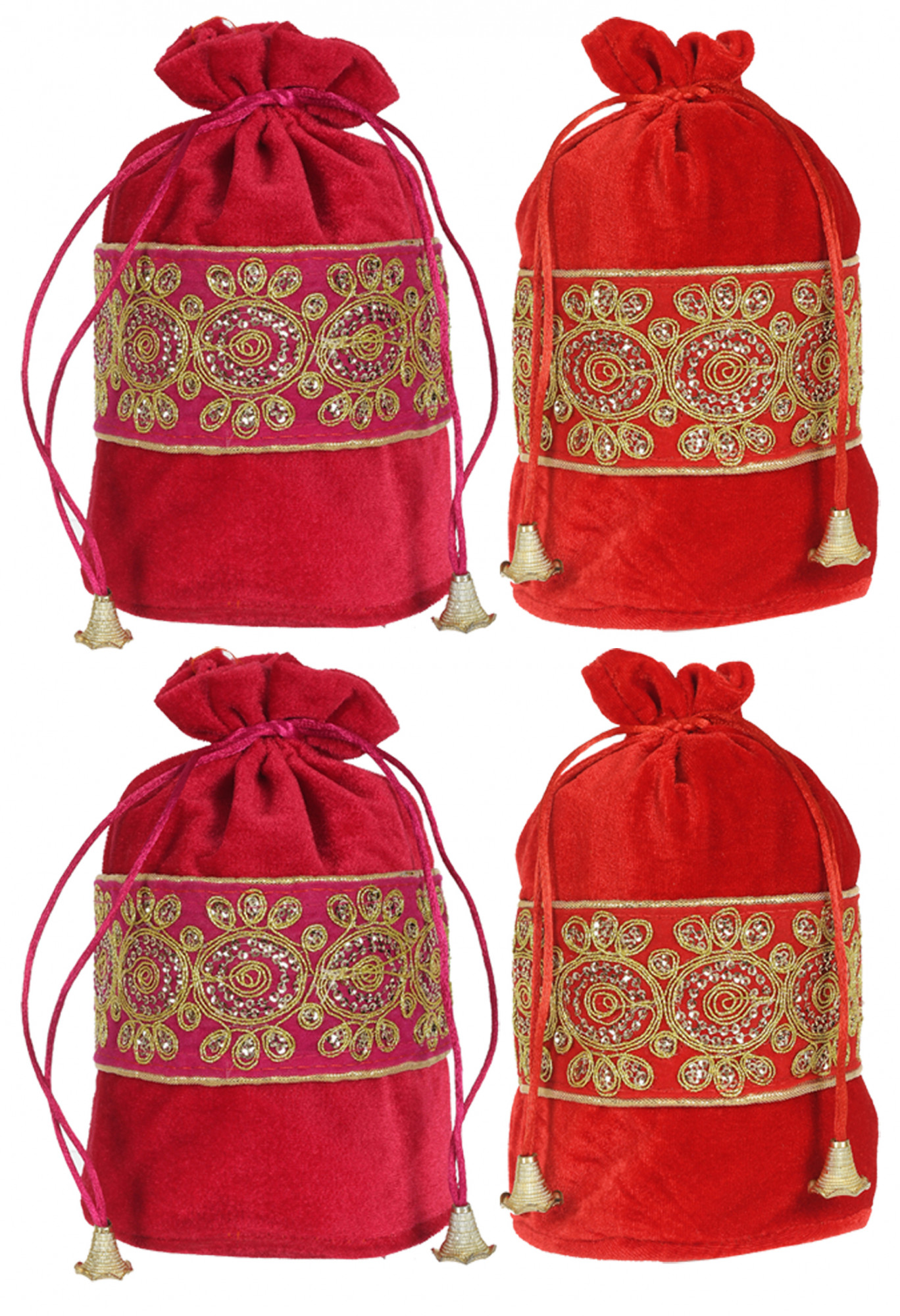 Kuber Industries Embroidered Design Drawstring Potli Bag Party Wedding Favor Gift Jewelry Bags-(Pink & Red)