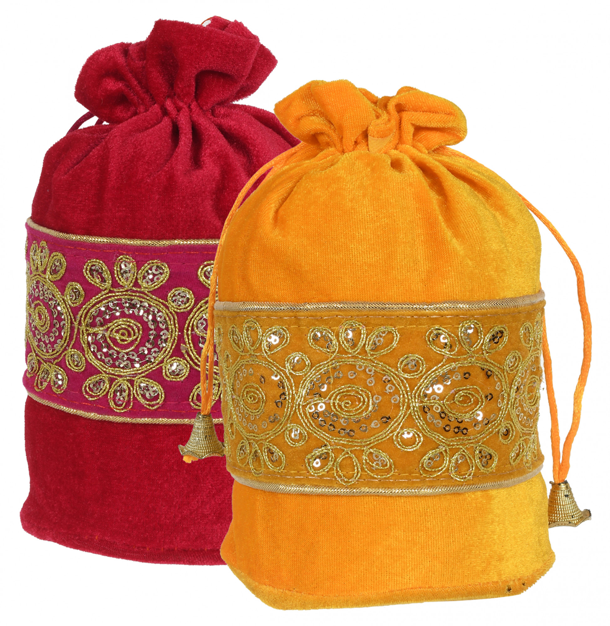 Kuber Industries Embroidered Design Drawstring Potli Bag Party Wedding Favor Gift Jewelry Bags-(Pink & Yellow)