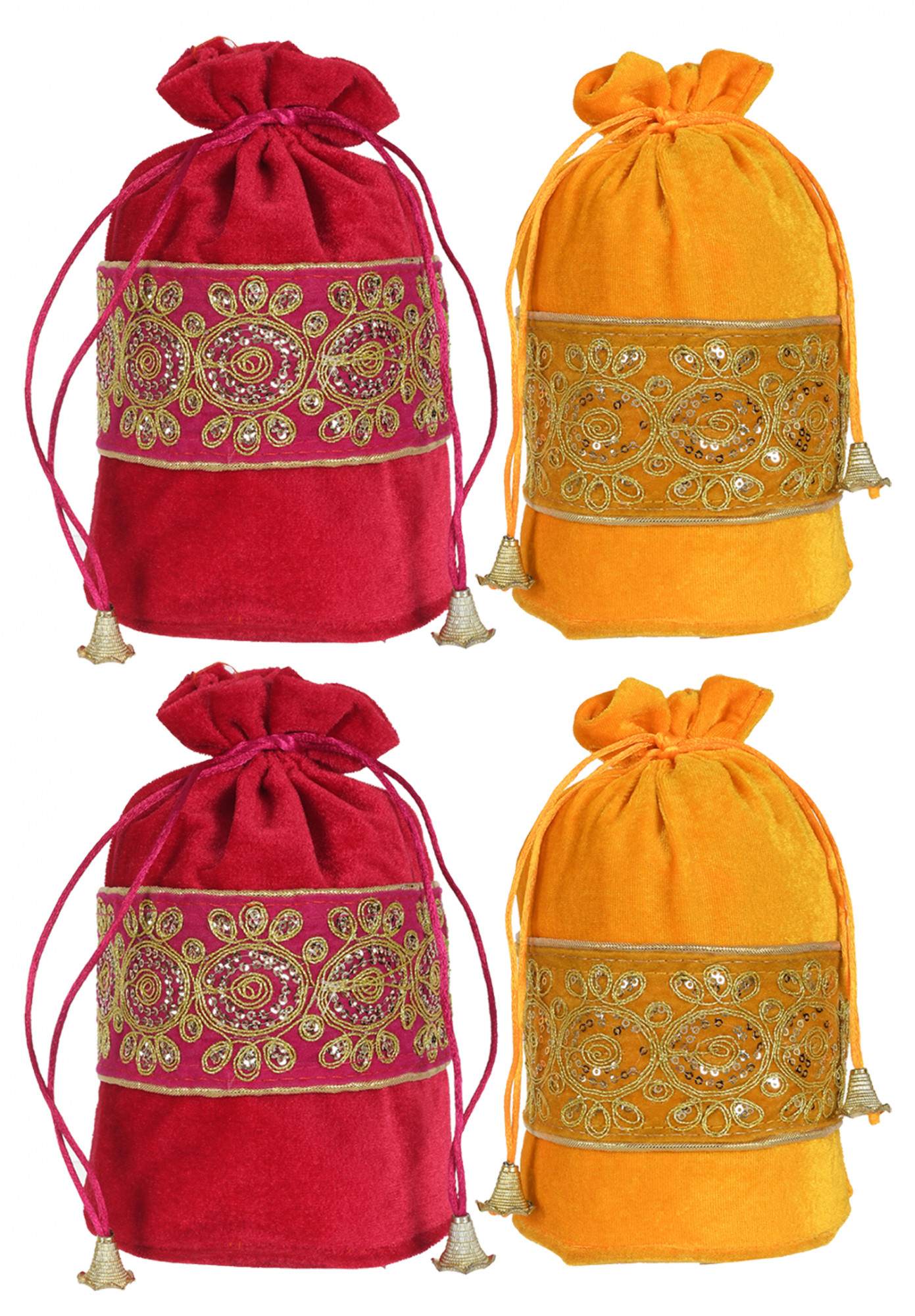 Kuber Industries Embroidered Design Drawstring Potli Bag Party Wedding Favor Gift Jewelry Bags-(Pink & Yellow)
