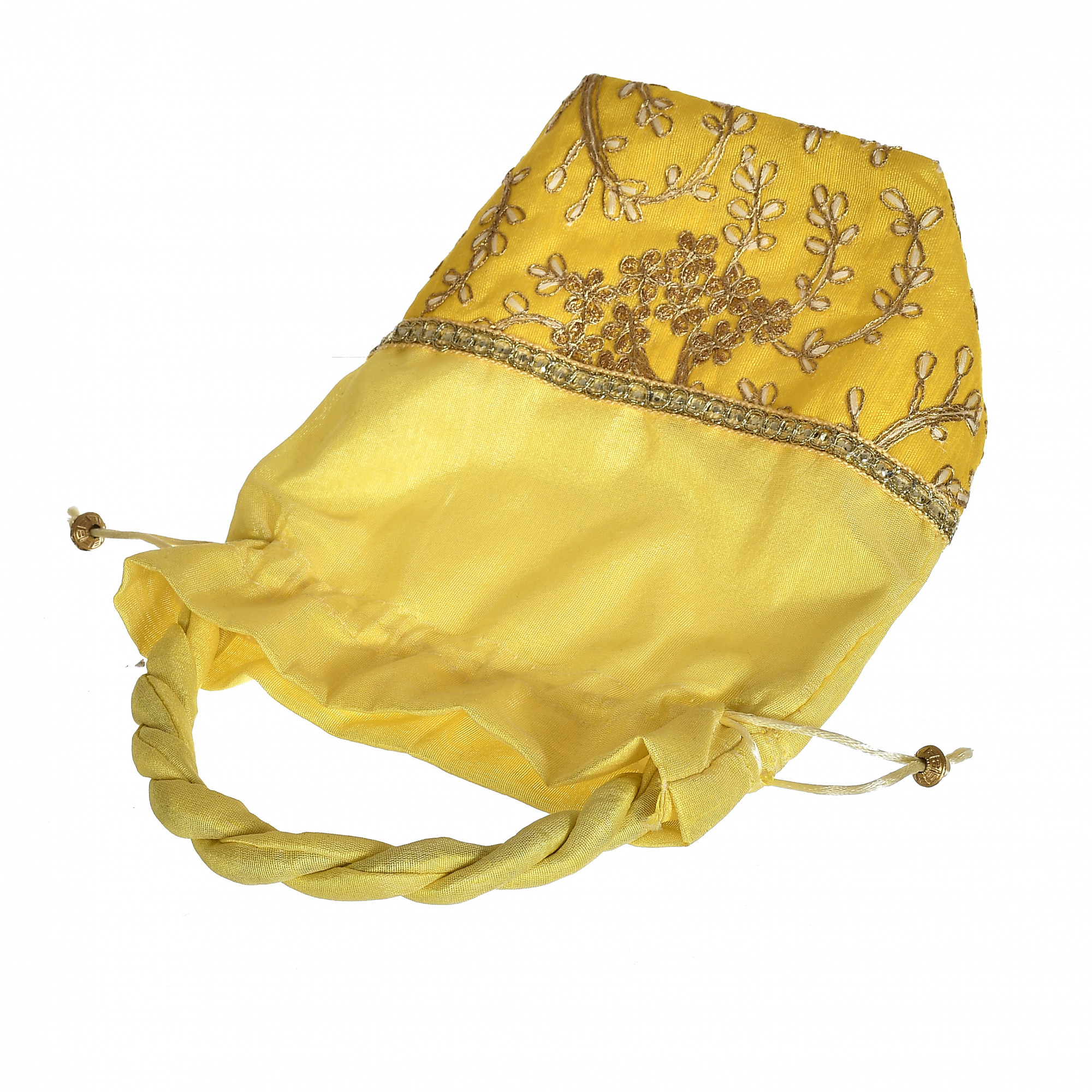 Kuber Industries Embroidered Design Drawstring Potli Bag Party Wedding Favor Gift Jewelry Bags-(Pink & Yellow)