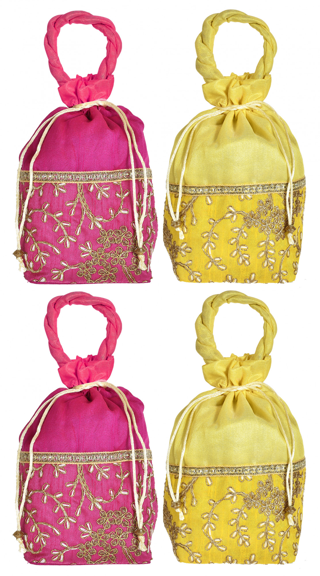 Kuber Industries Embroidered Design Drawstring Potli Bag Party Wedding Favor Gift Jewelry Bags-(Pink & Yellow)