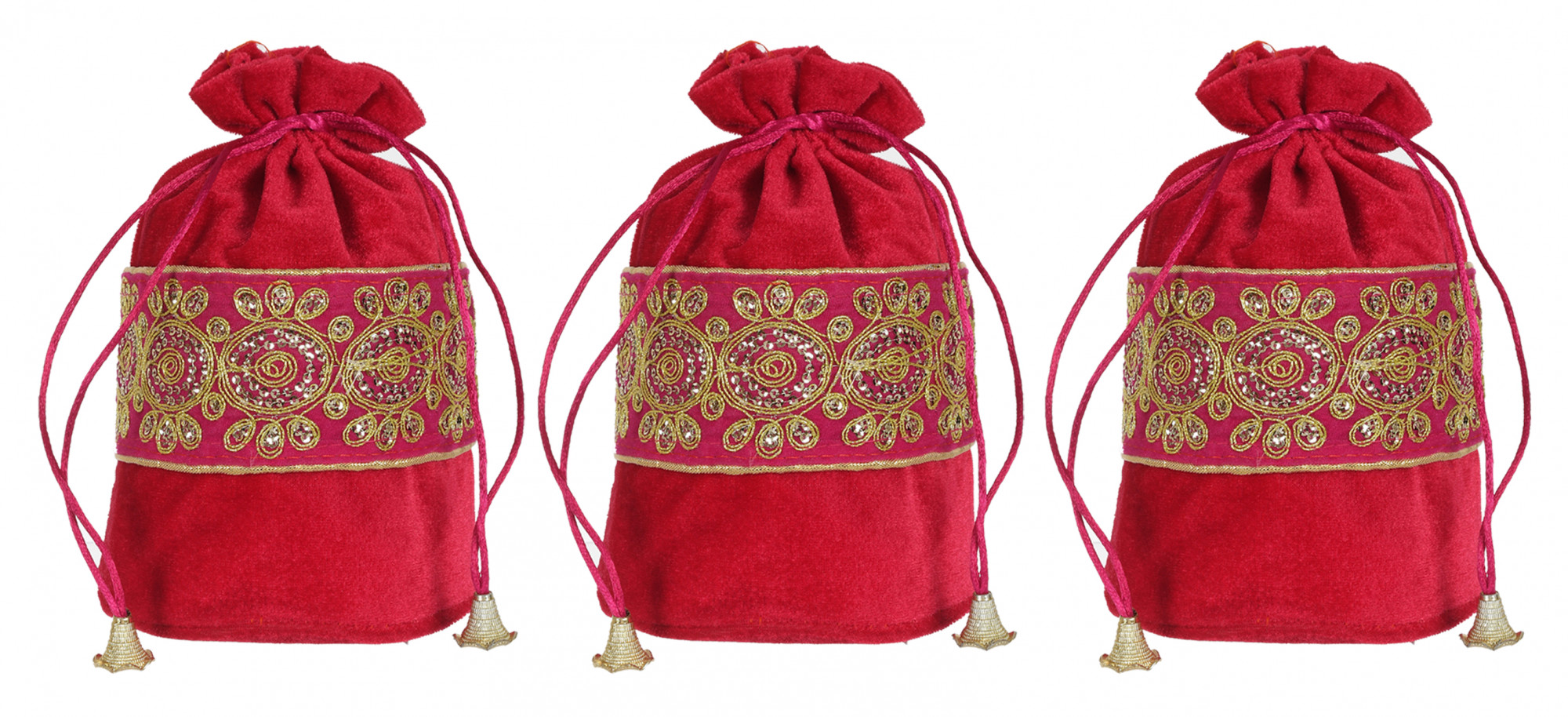 Kuber Industries Embroidered Design Drawstring Potli Bag Party Wedding Favor Gift Jewelry Bags-(Pink)