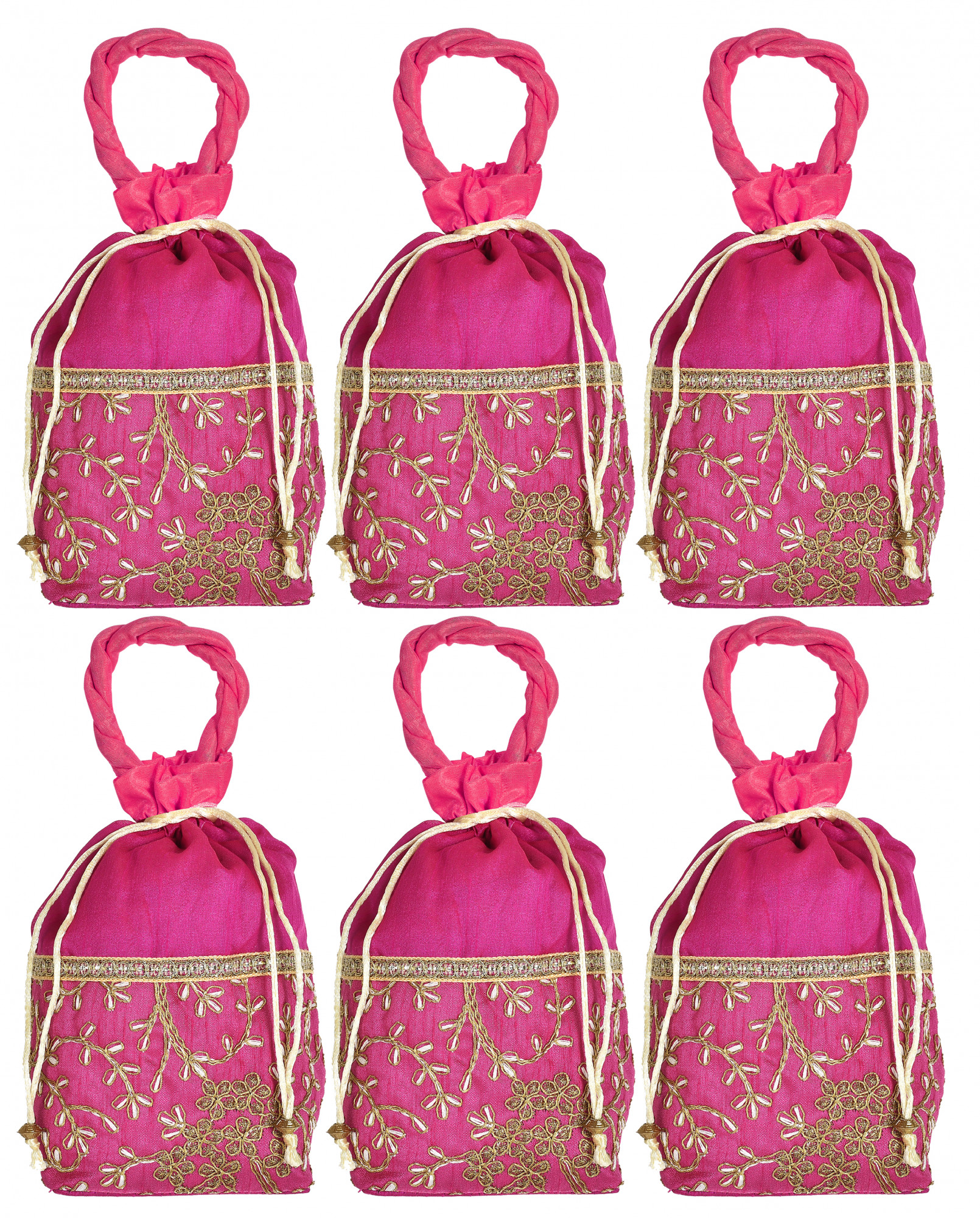 Kuber Industries Embroidered Design Drawstring Potli Bag Party Wedding Favor Gift Jewelry Bags-(Pink)