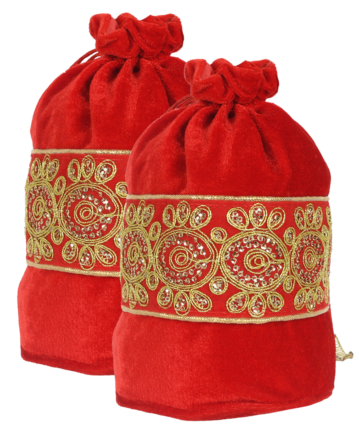Kuber Industries Embroidered Design Drawstring Potli Bag Party Wedding Favor Gift Jewelry Bags-(Red)