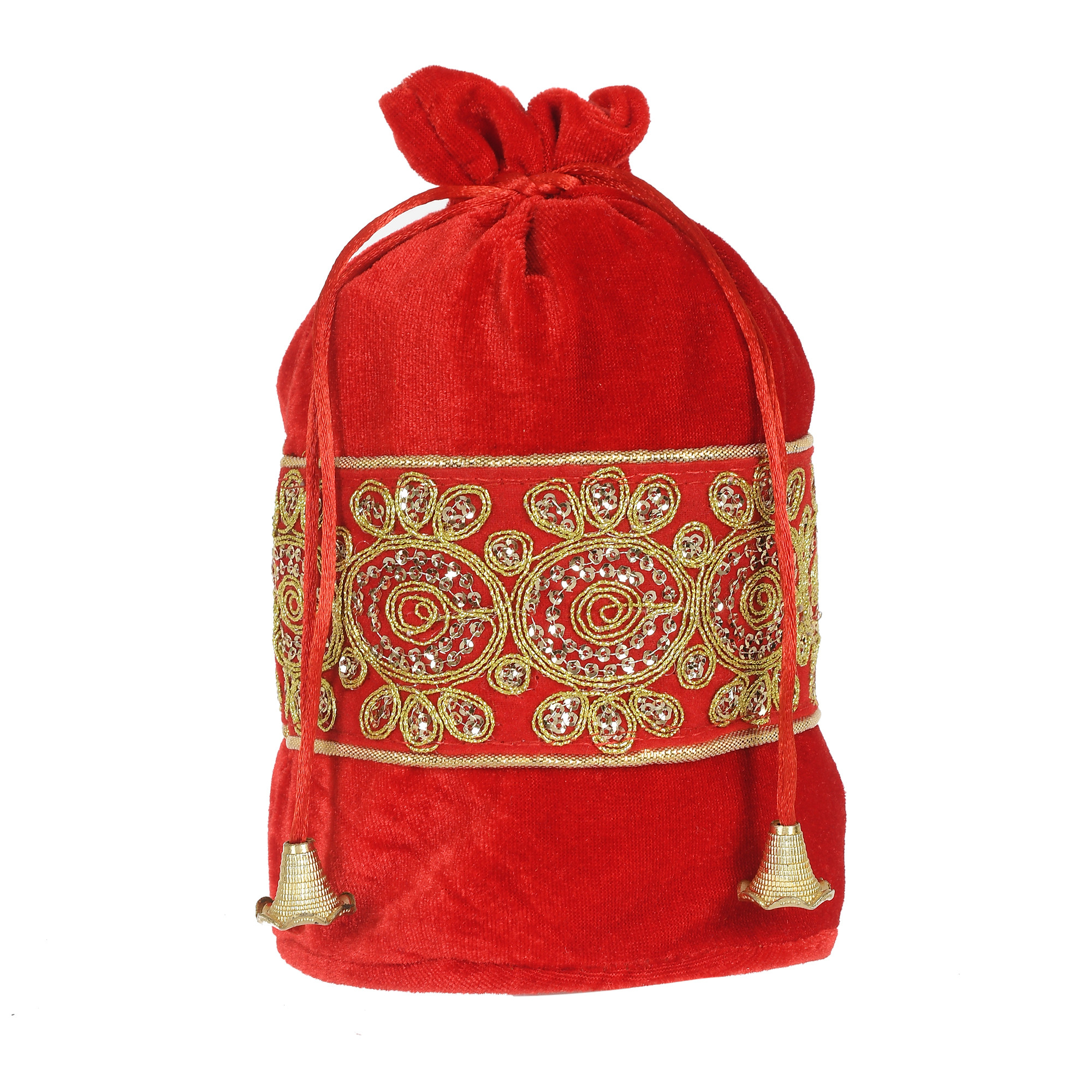 Kuber Industries Embroidered Design Drawstring Potli Bag Party Wedding Favor Gift Jewelry Bags-(Red)