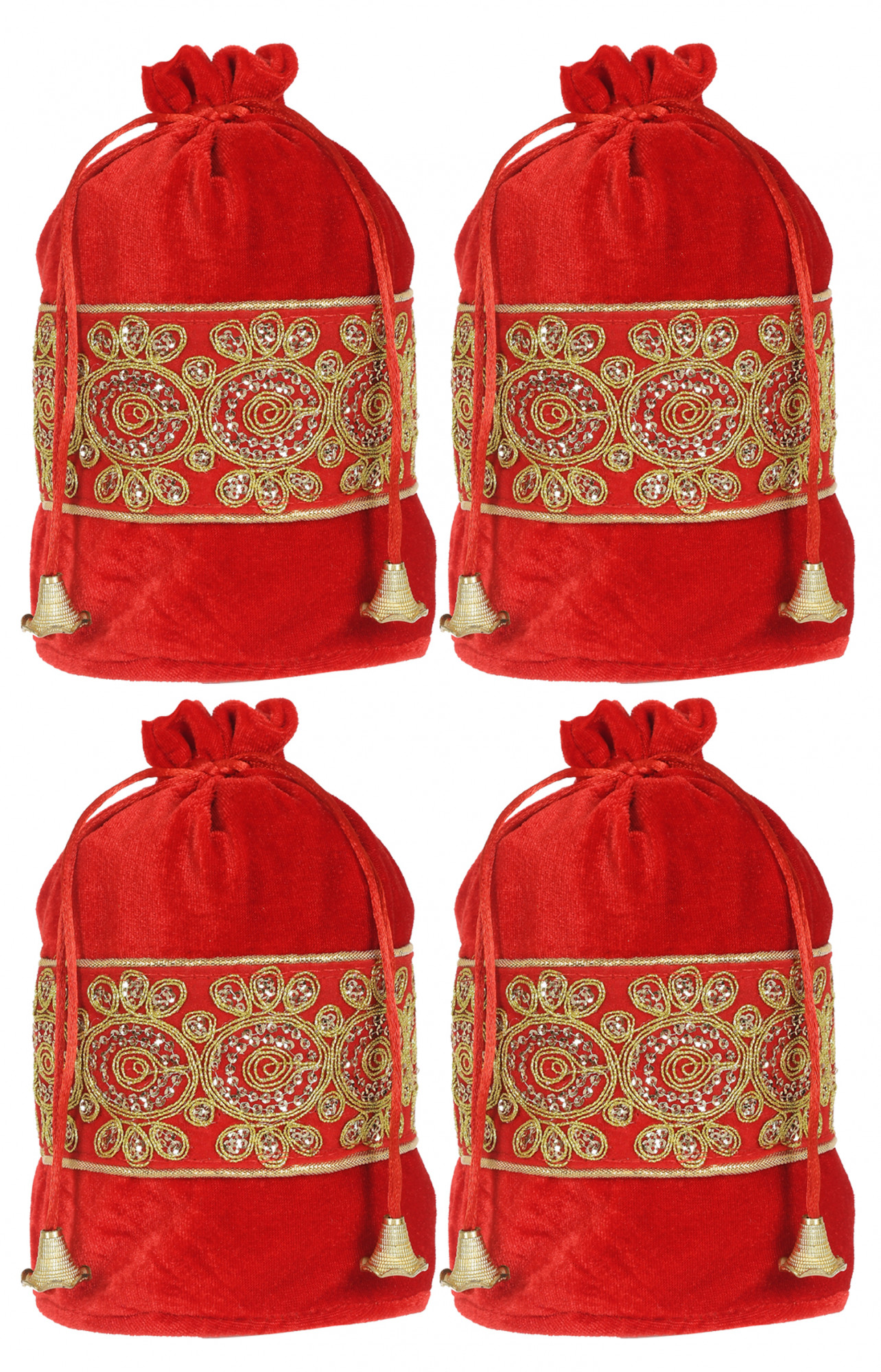 Kuber Industries Embroidered Design Drawstring Potli Bag Party Wedding Favor Gift Jewelry Bags-(Red)