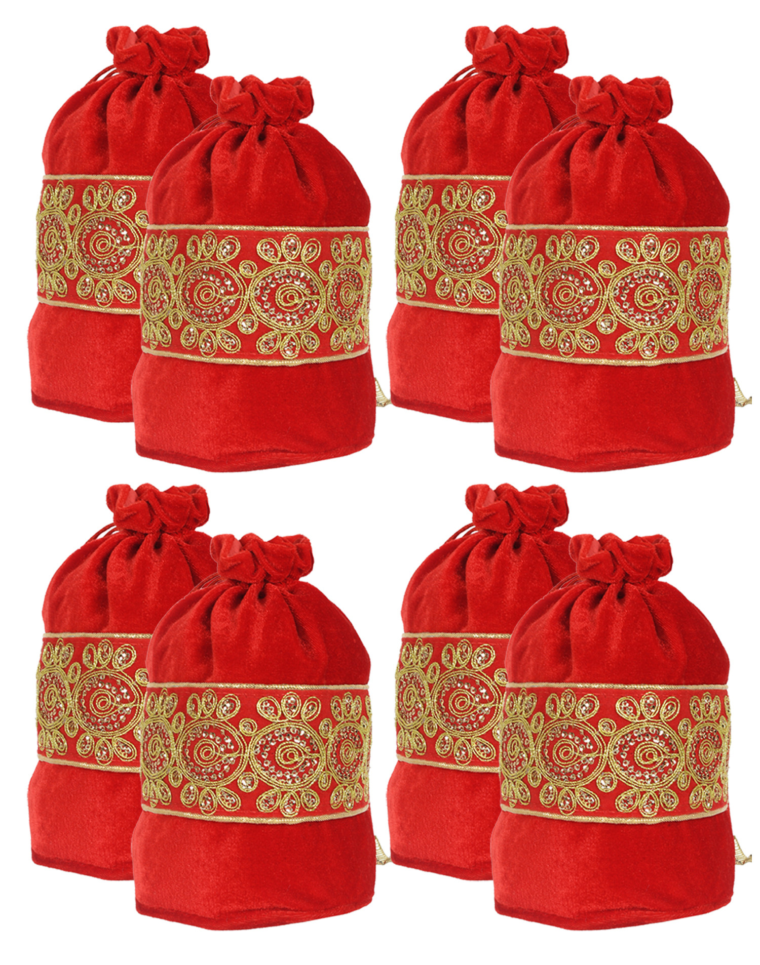 Kuber Industries Embroidered Design Drawstring Potli Bag Party Wedding Favor Gift Jewelry Bags-(Red)