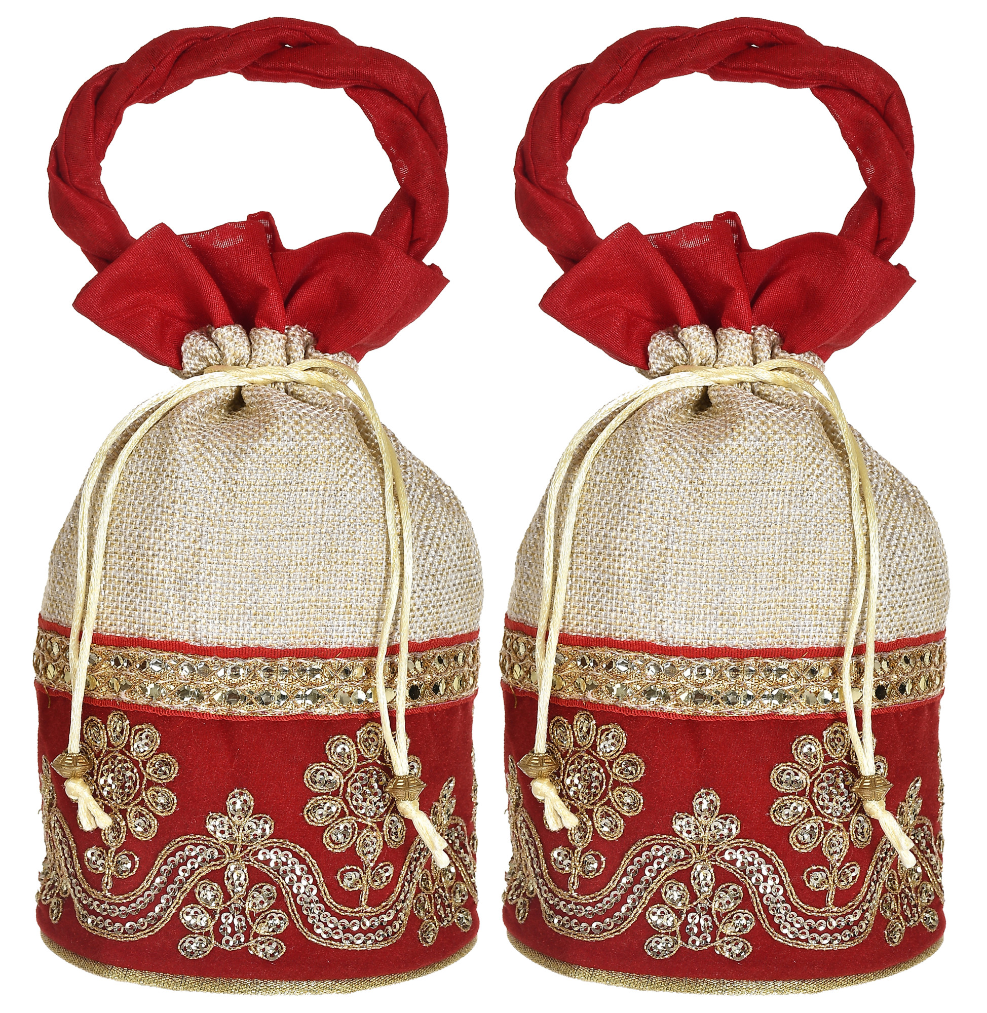 Kuber Industries Embroidered Design Drawstring Potli Bag Party Wedding Favor Gift Jewelry Bags-(Red)