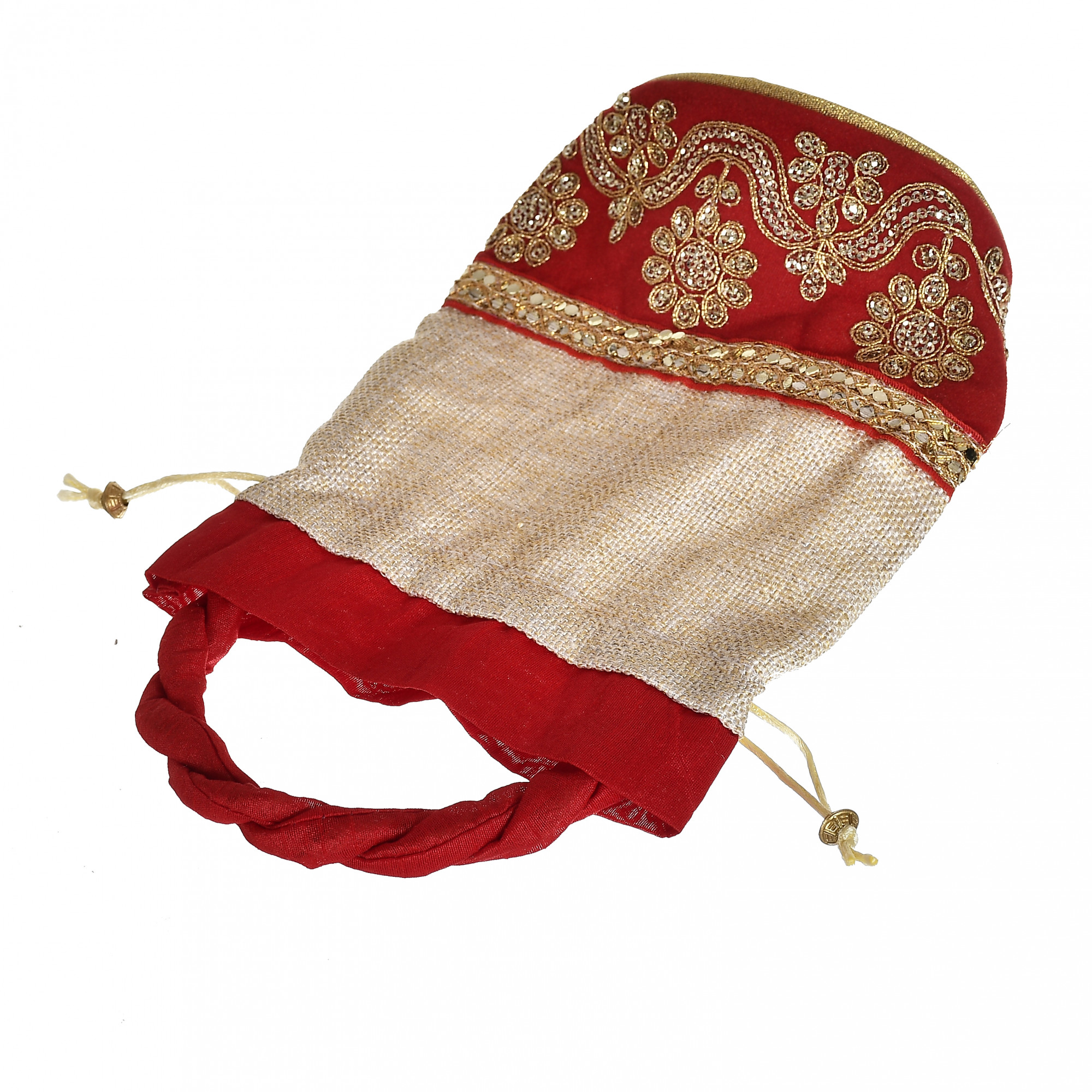 Kuber Industries Embroidered Design Drawstring Potli Bag Party Wedding Favor Gift Jewelry Bags-(Red)