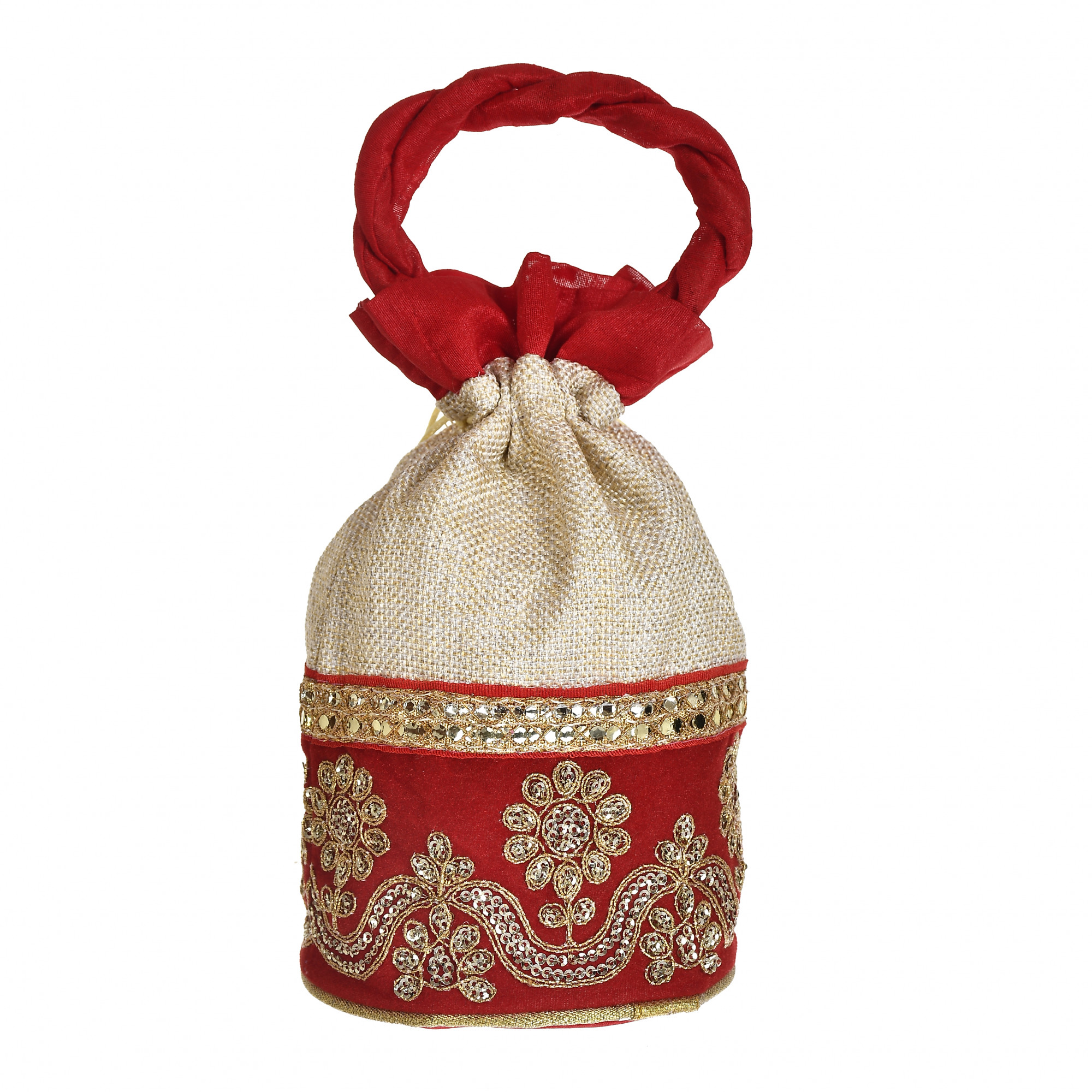 Kuber Industries Embroidered Design Drawstring Potli Bag Party Wedding Favor Gift Jewelry Bags-(Red)