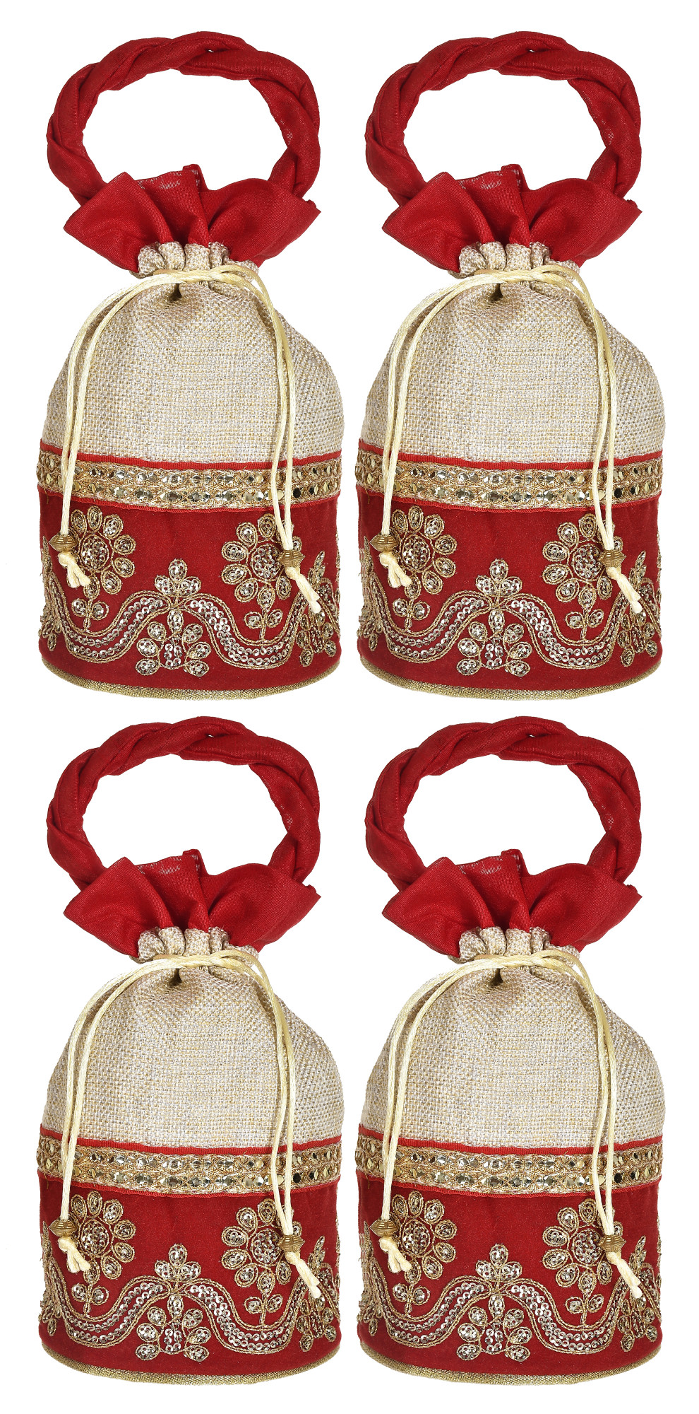 Kuber Industries Embroidered Design Drawstring Potli Bag Party Wedding Favor Gift Jewelry Bags-(Red)