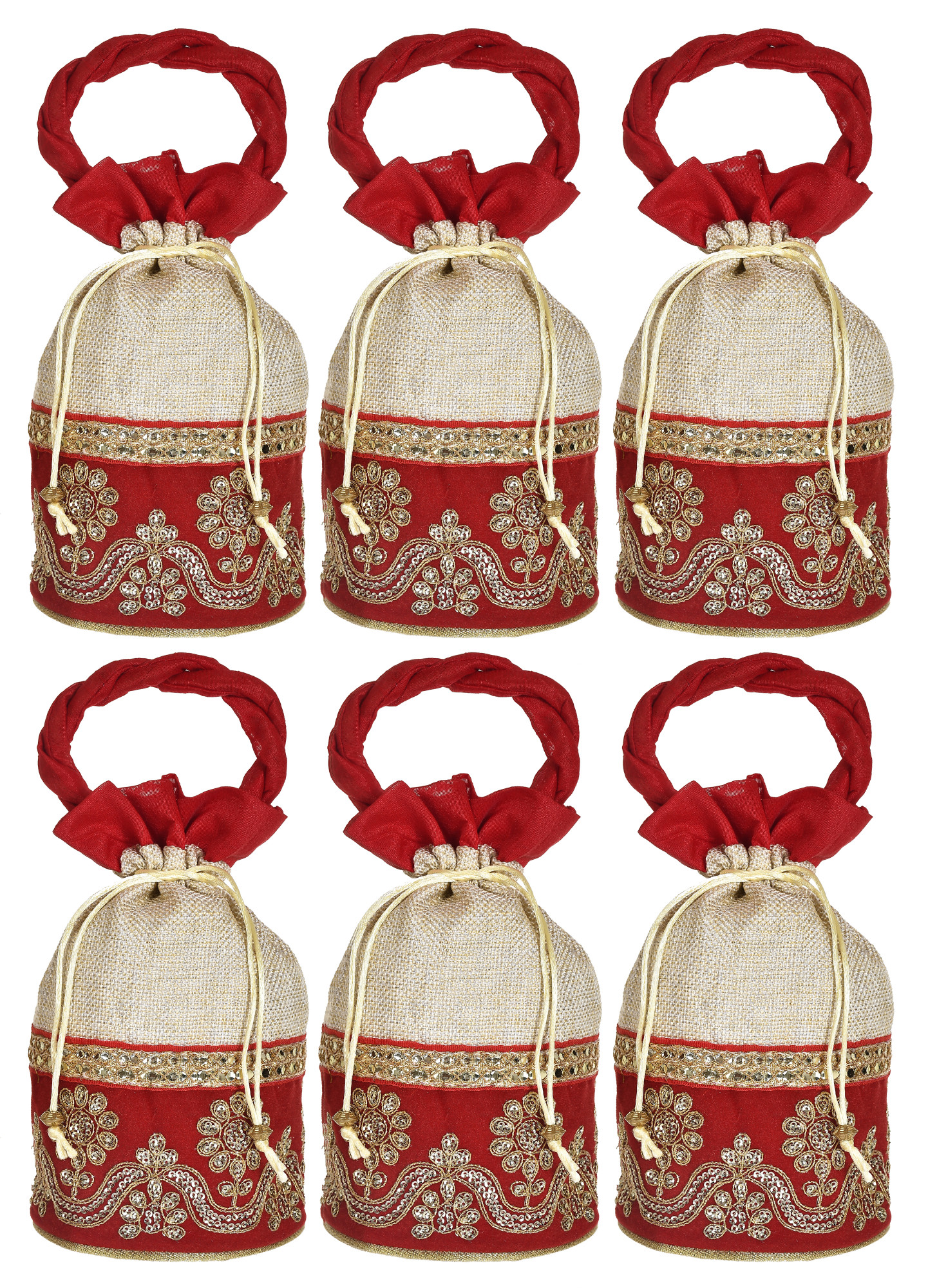 Kuber Industries Embroidered Design Drawstring Potli Bag Party Wedding Favor Gift Jewelry Bags-(Red)