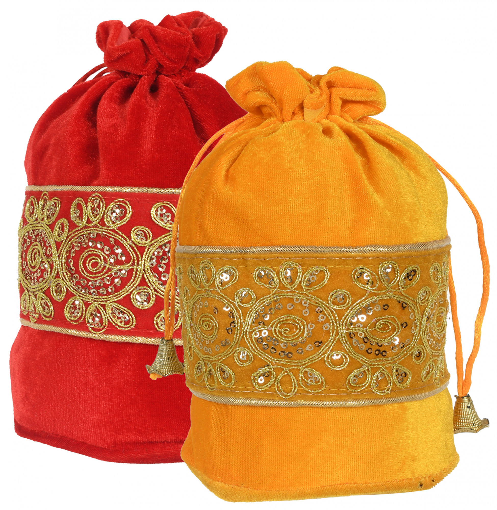 Kuber Industries Embroidered Design Drawstring Potli Bag Party Wedding Favor Gift Jewelry Bags-(Red & Yellow)