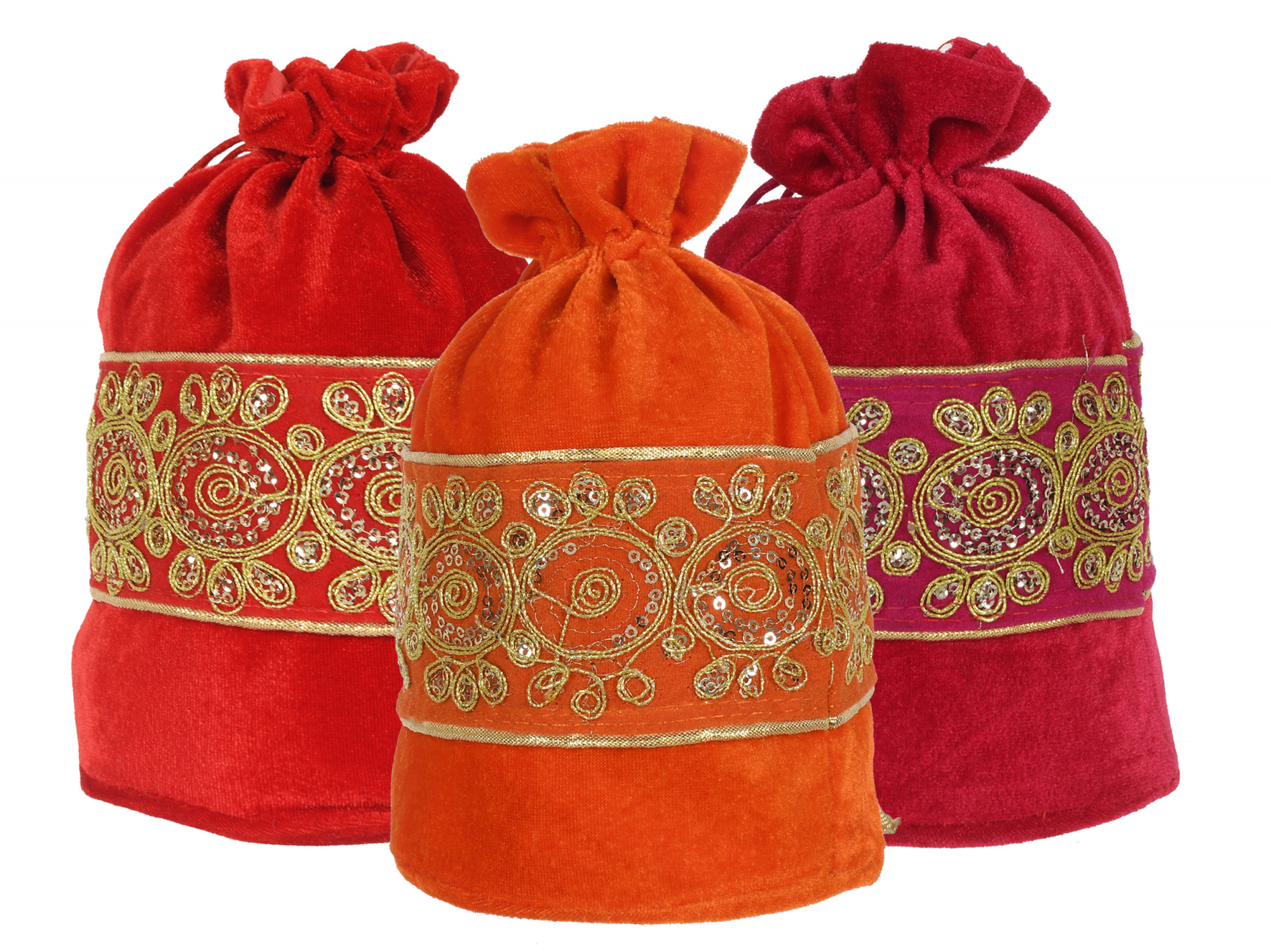 Kuber Industries Embroidered Design Drawstring Potli Bag Party Wedding Favor Gift Jewelry Bags-(Red & Pink & Orange)