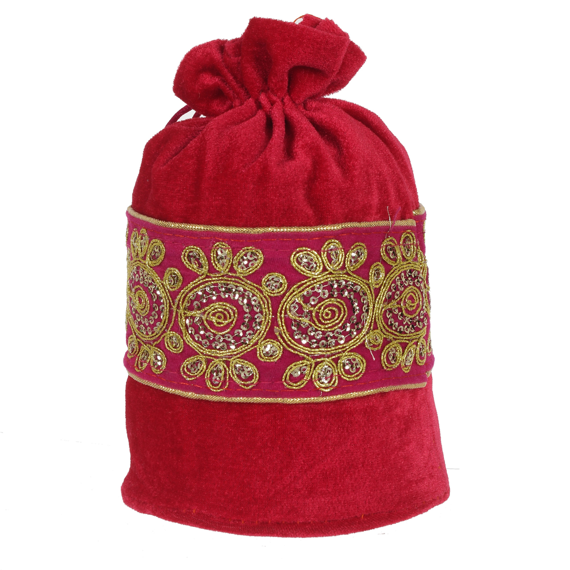 Kuber Industries Embroidered Design Drawstring Potli Bag Party Wedding Favor Gift Jewelry Bags-(Red & Pink & Orange)