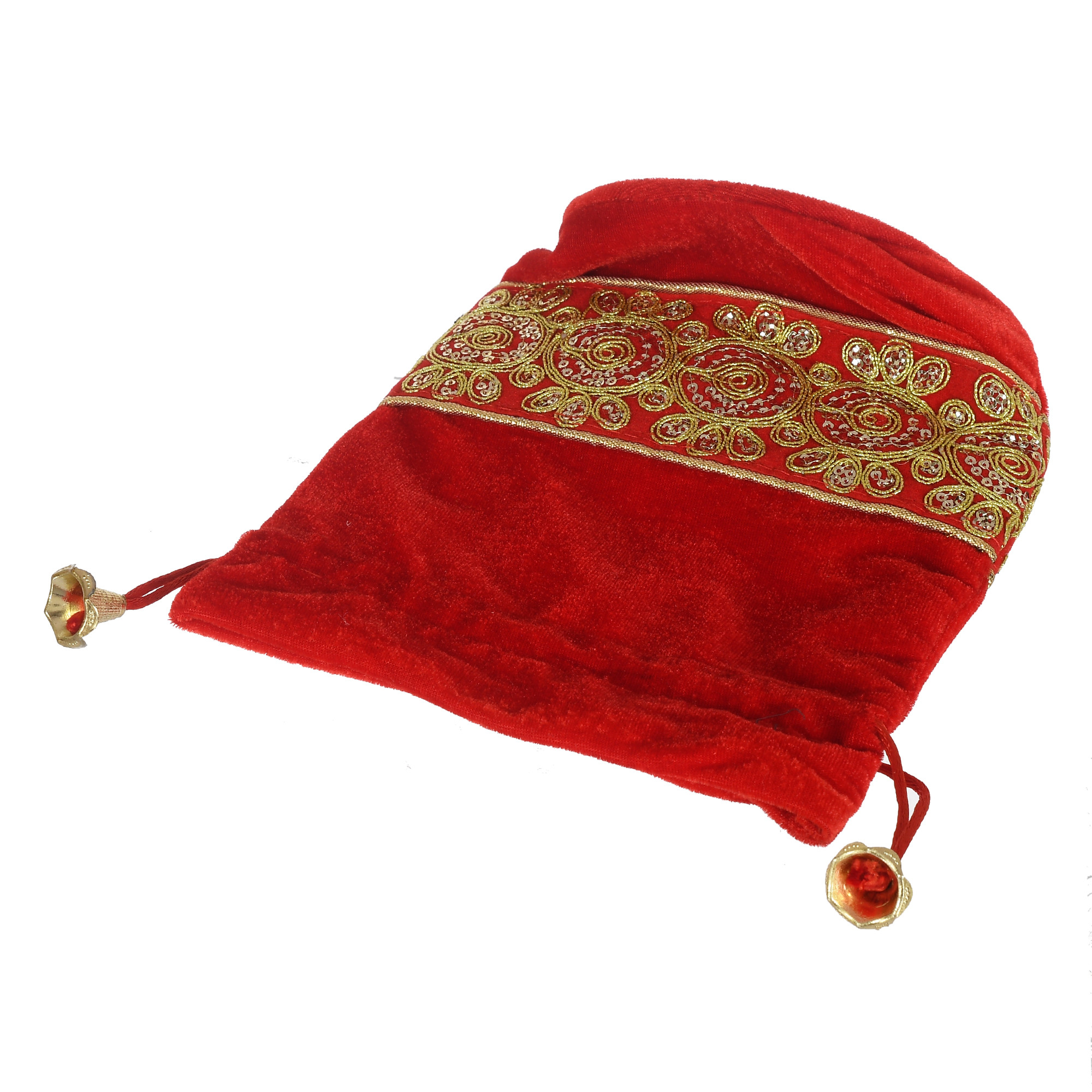 Kuber Industries Embroidered Design Drawstring Potli Bag Party Wedding Favor Gift Jewelry Bags-(Red & Yellow & Orange)