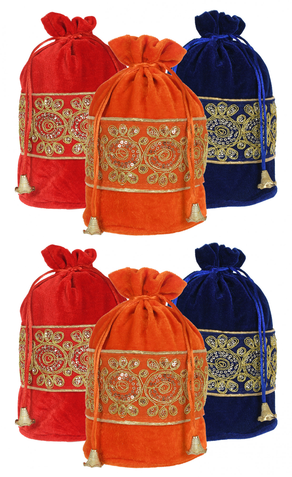 Kuber Industries Embroidered Design Drawstring Potli Bag Party Wedding Favor Gift Jewelry Bags-(Red & Blue & Orange)