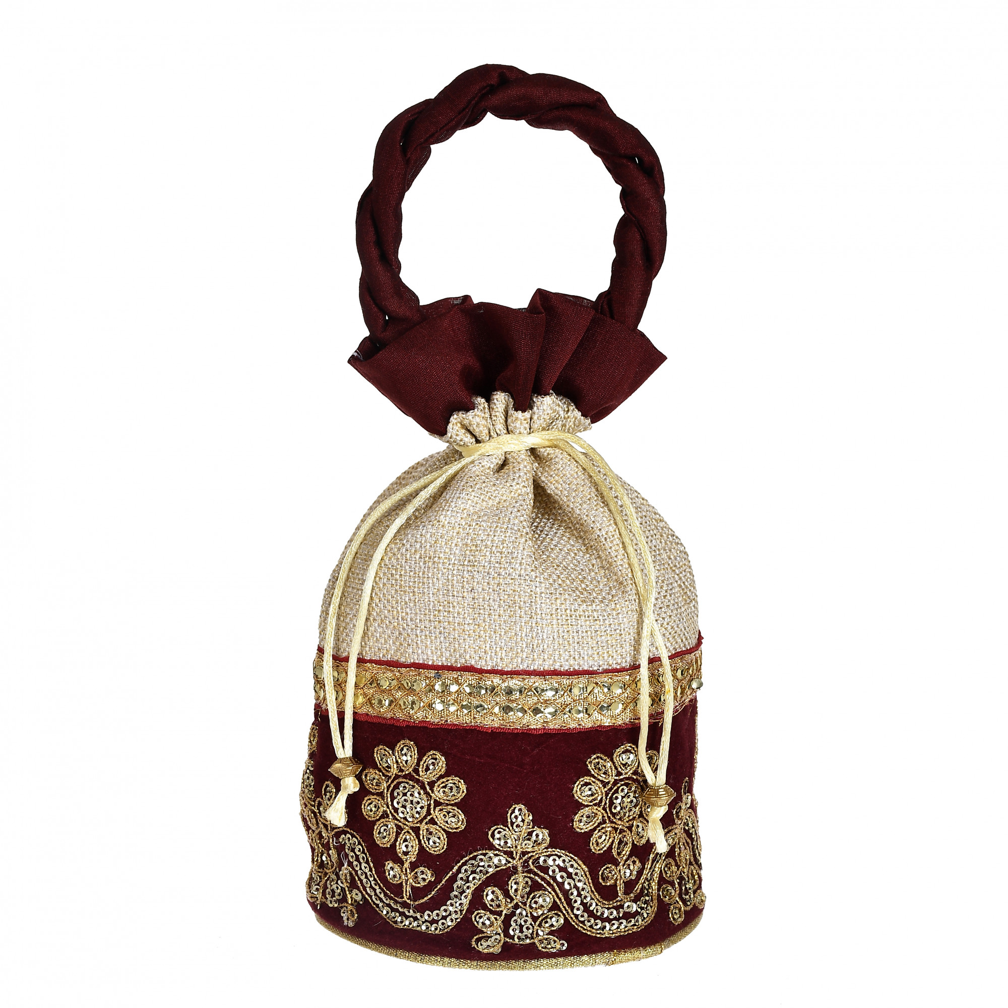 Kuber Industries Embroidered Design Drawstring Potli Bag Party Wedding Favor Gift Jewelry Bags-(Red & Maroon)