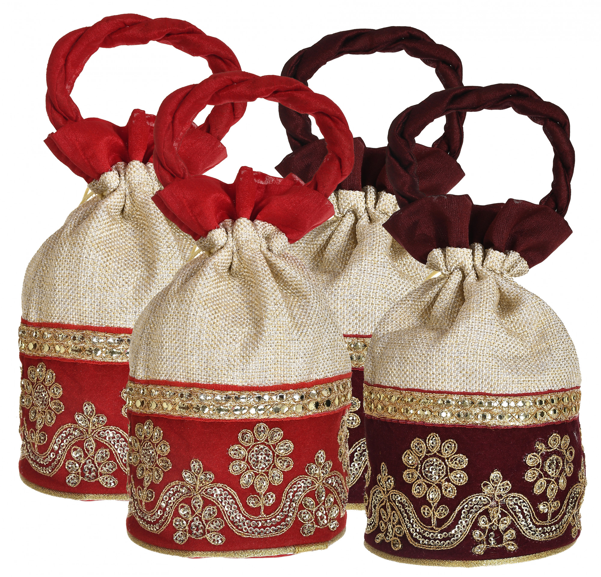 Kuber Industries Embroidered Design Drawstring Potli Bag Party Wedding Favor Gift Jewelry Bags-(Red & Maroon)