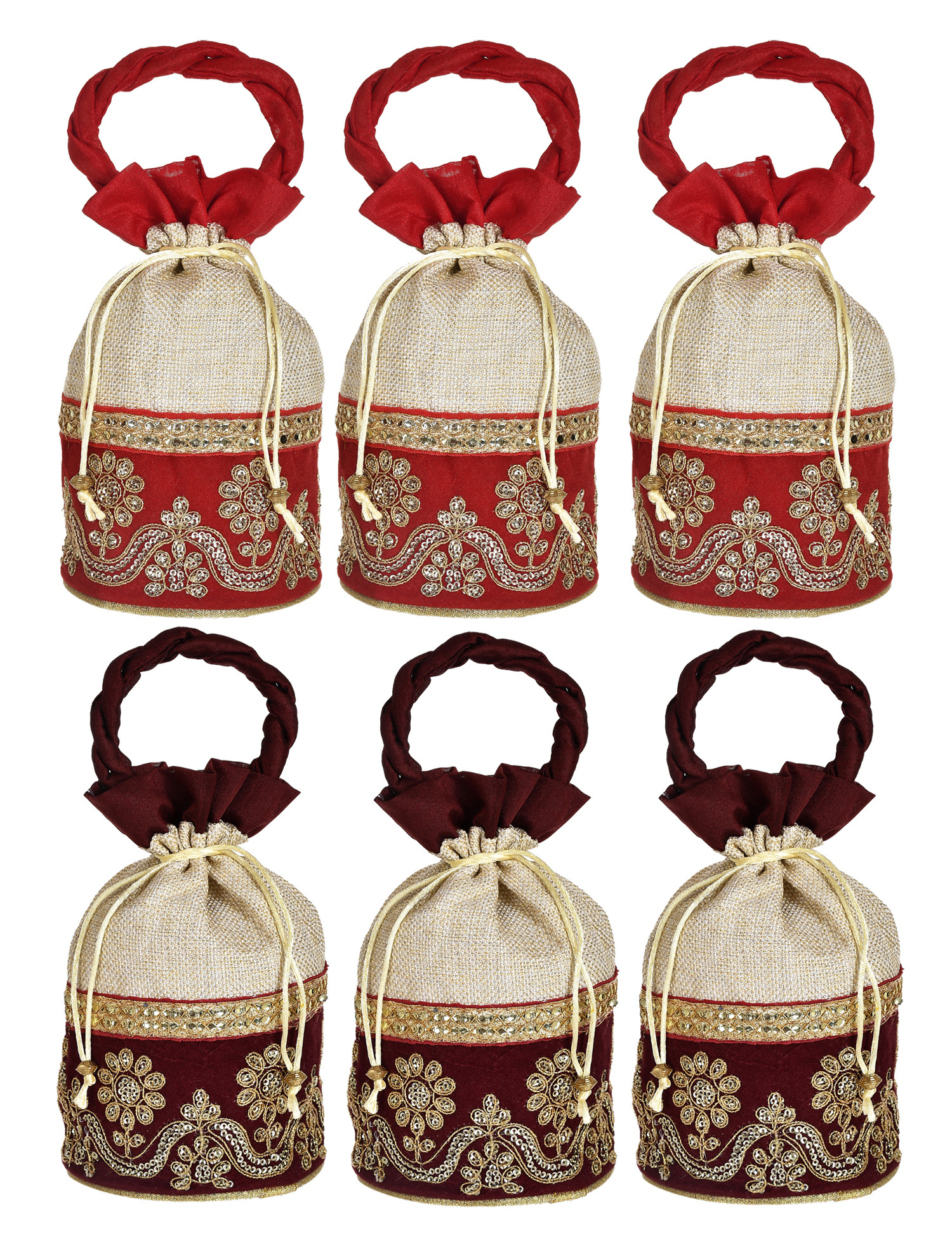 Kuber Industries Embroidered Design Drawstring Potli Bag Party Wedding Favor Gift Jewelry Bags-(Red & Maroon)