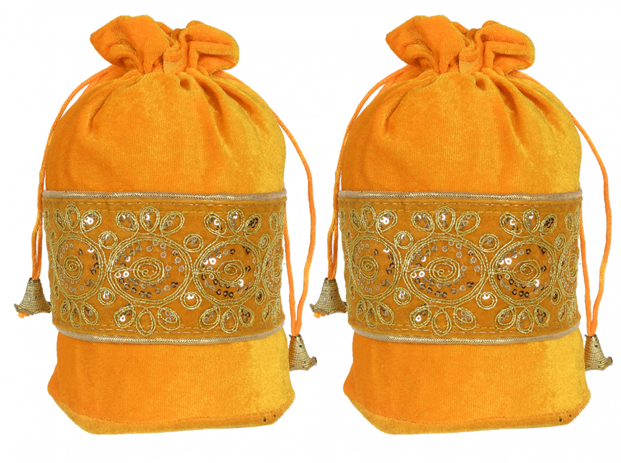 Kuber Industries Embroidered Design Drawstring Potli Bag Party Wedding Favor Gift Jewelry Bags-(Yellow)