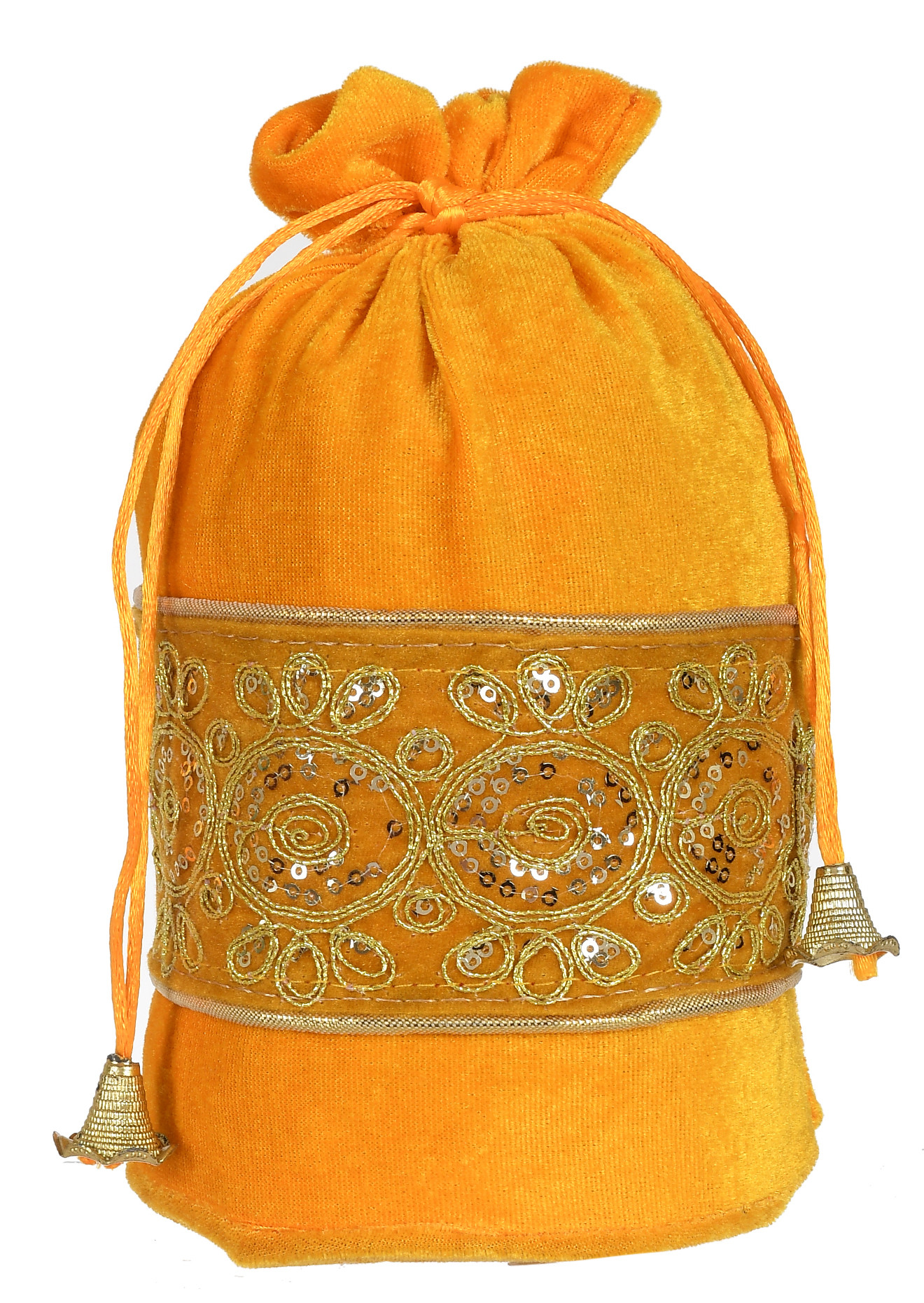 Kuber Industries Embroidered Design Drawstring Potli Bag Party Wedding Favor Gift Jewelry Bags-(Yellow)