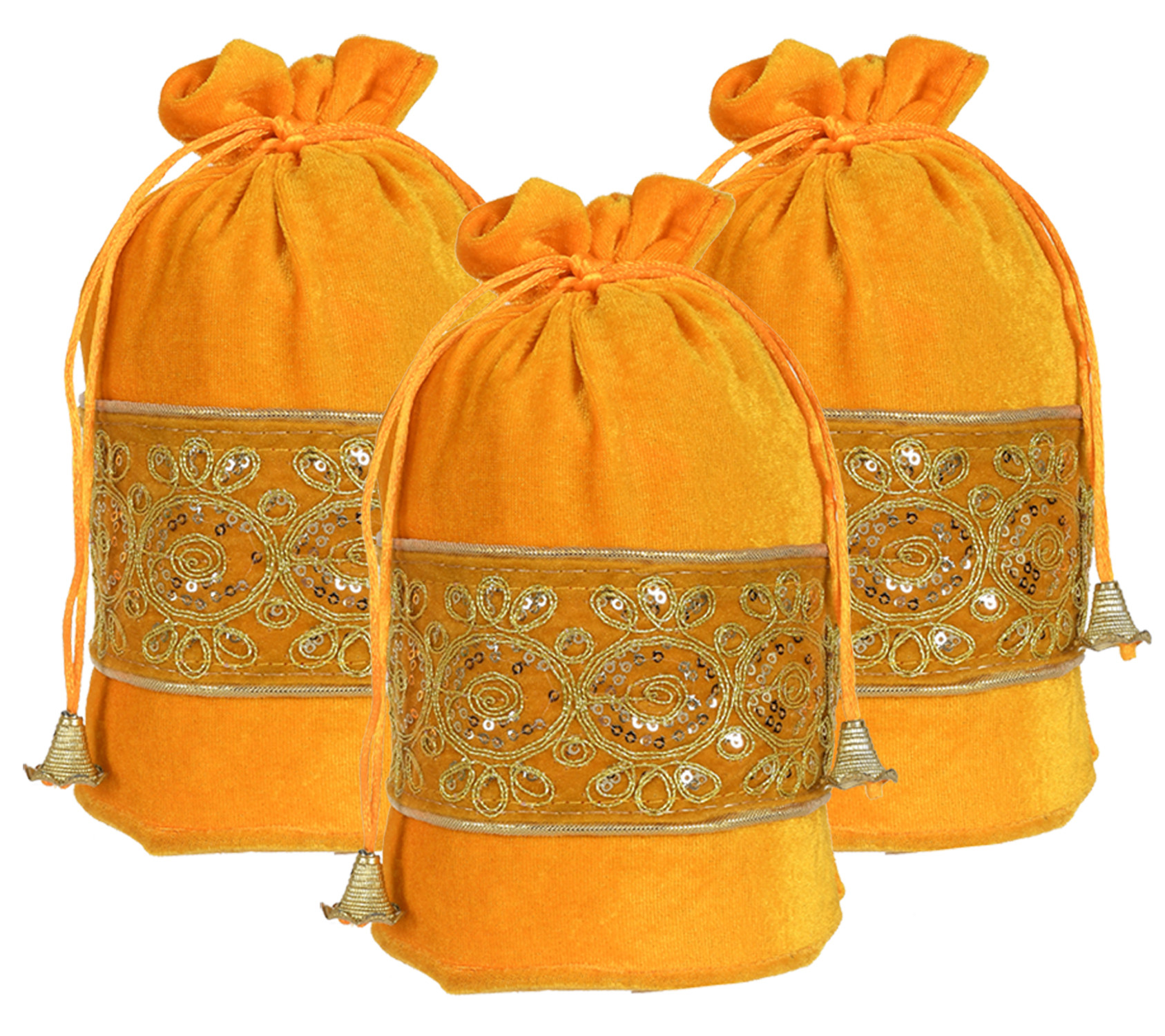 Kuber Industries Embroidered Design Drawstring Potli Bag Party Wedding Favor Gift Jewelry Bags-(Yellow)