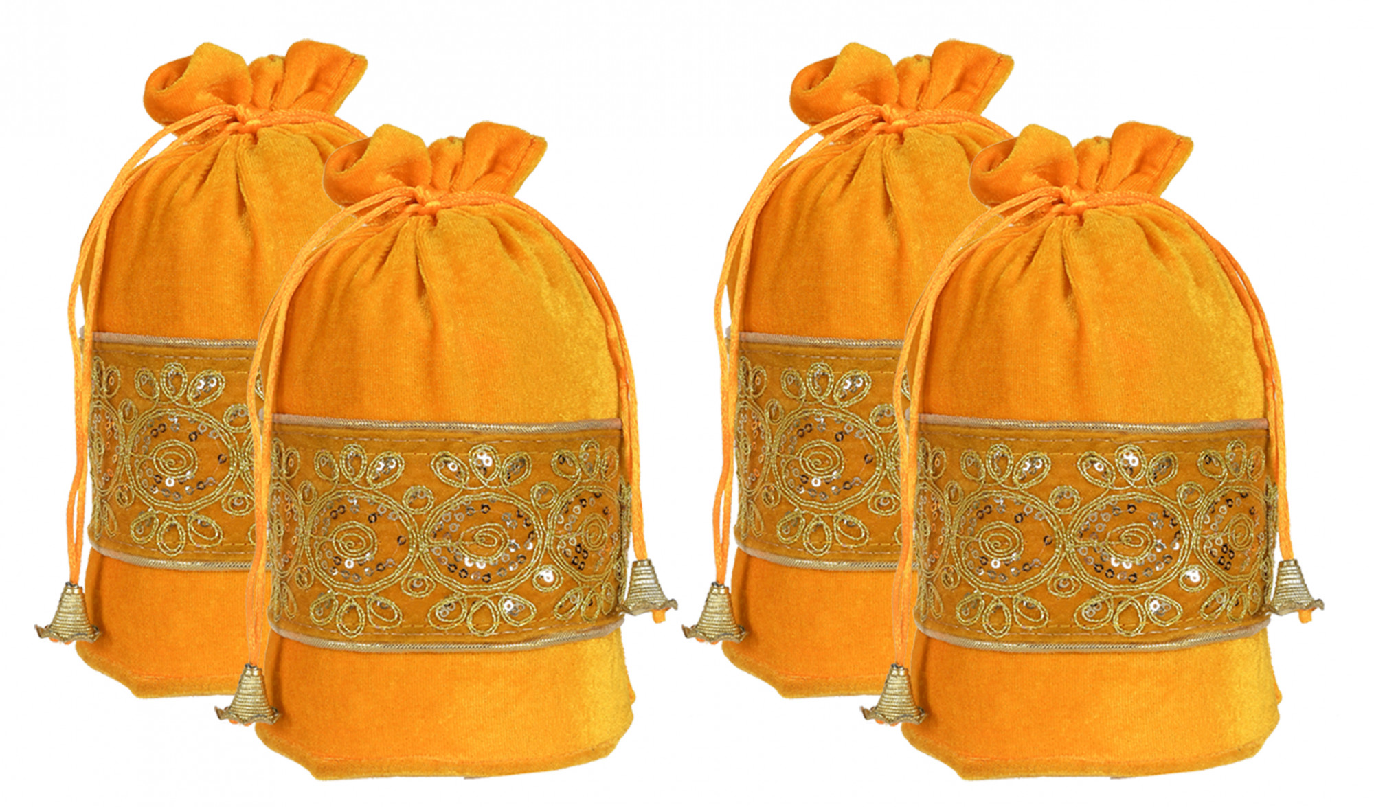 Kuber Industries Embroidered Design Drawstring Potli Bag Party Wedding Favor Gift Jewelry Bags-(Yellow)