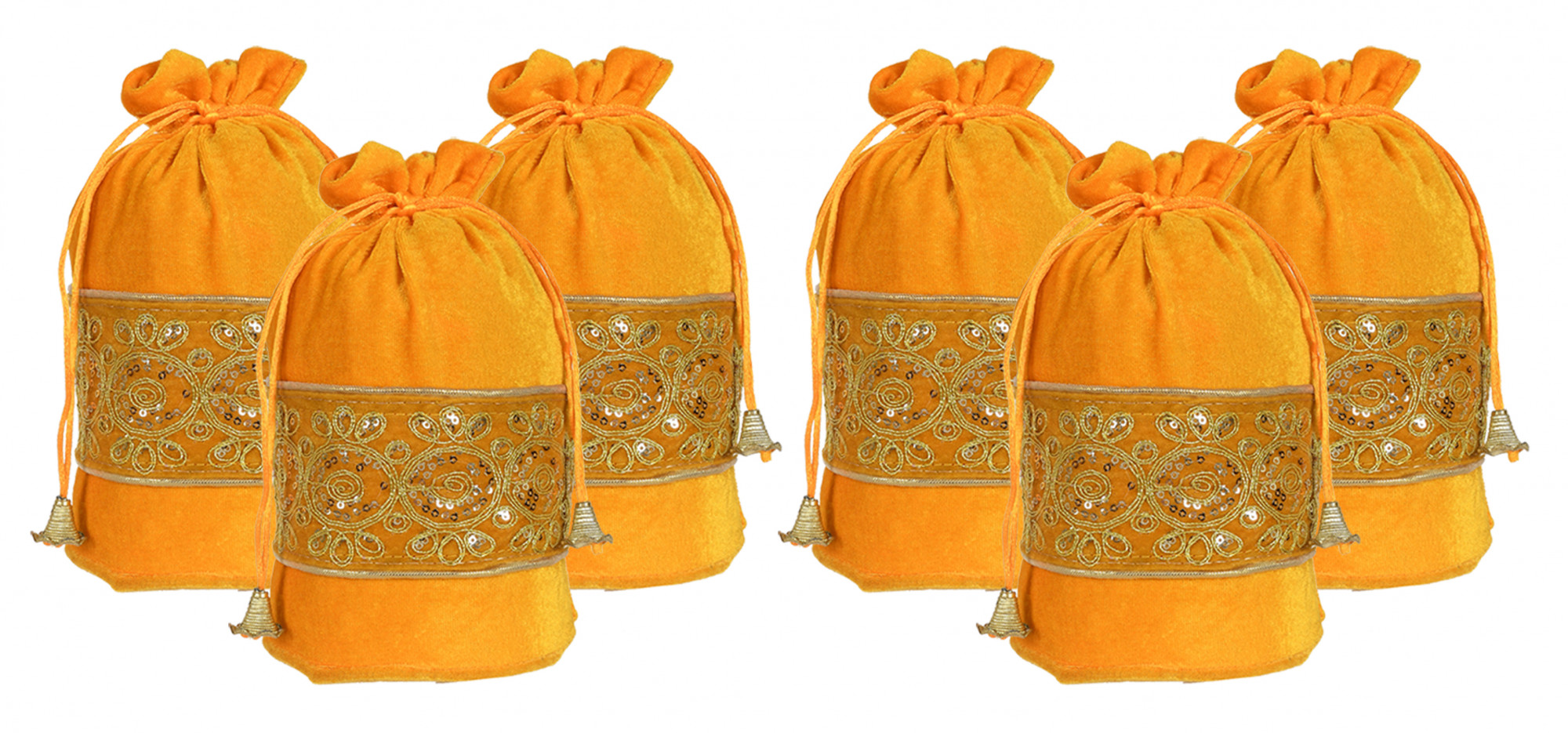 Kuber Industries Embroidered Design Drawstring Potli Bag Party Wedding Favor Gift Jewelry Bags-(Yellow)