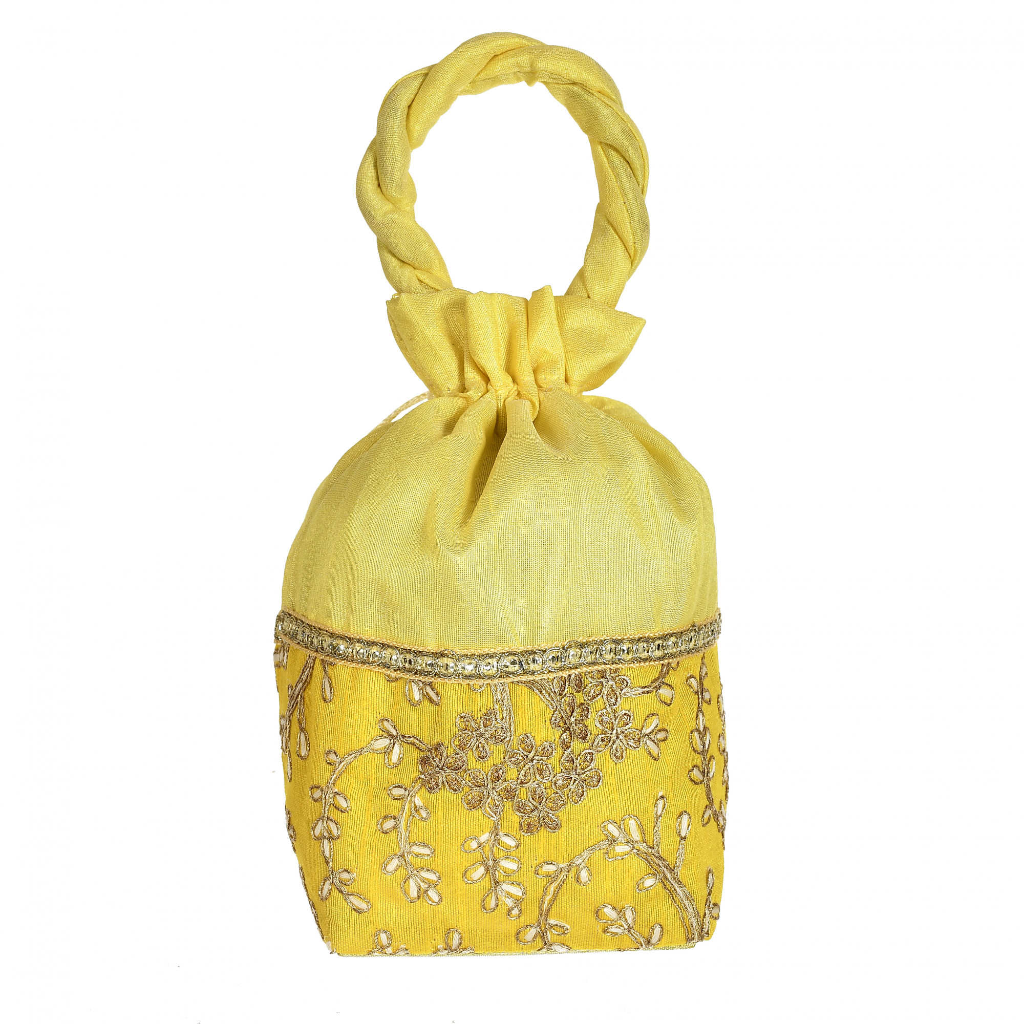Kuber Industries Embroidered Design Drawstring Potli Bag Party Wedding Favor Gift Jewelry Bags-(Yellow)