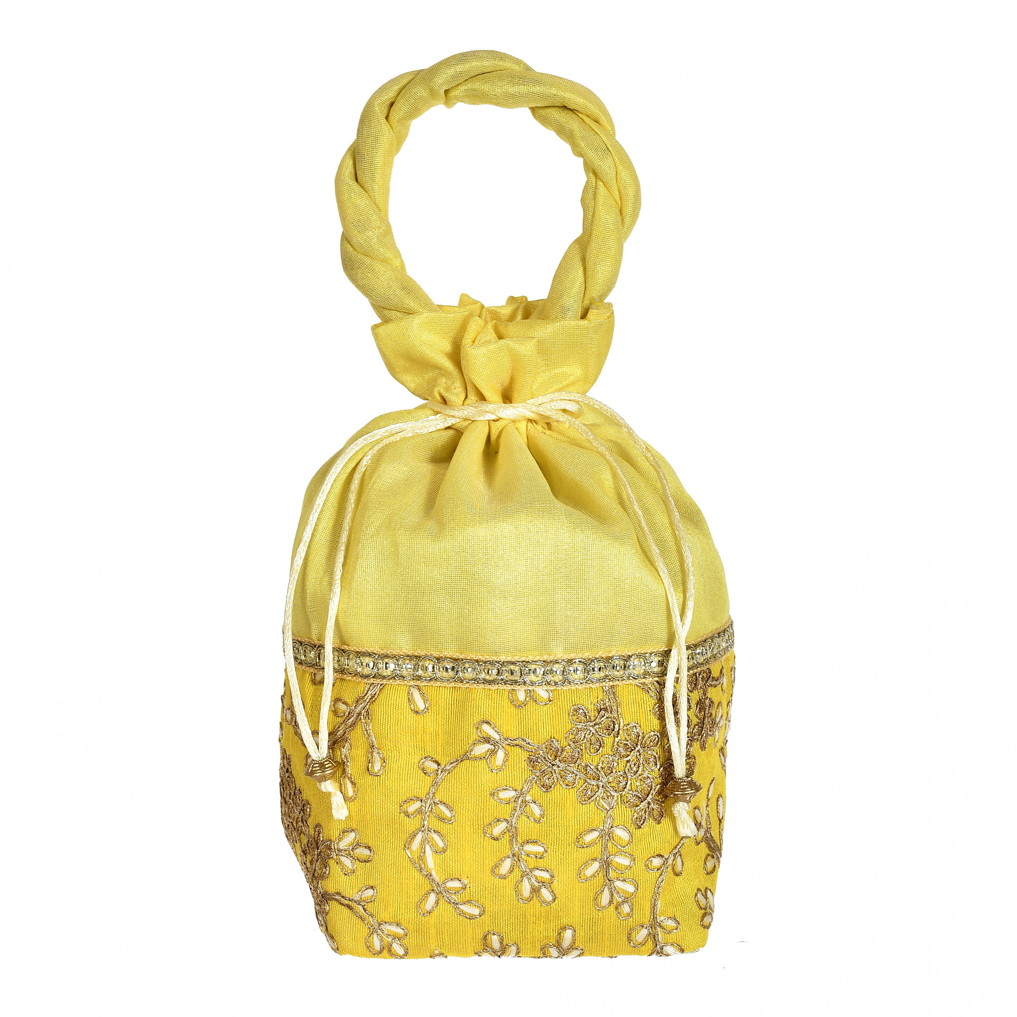 Kuber Industries Embroidered Design Drawstring Potli Bag Party Wedding Favor Gift Jewelry Bags-(Yellow)
