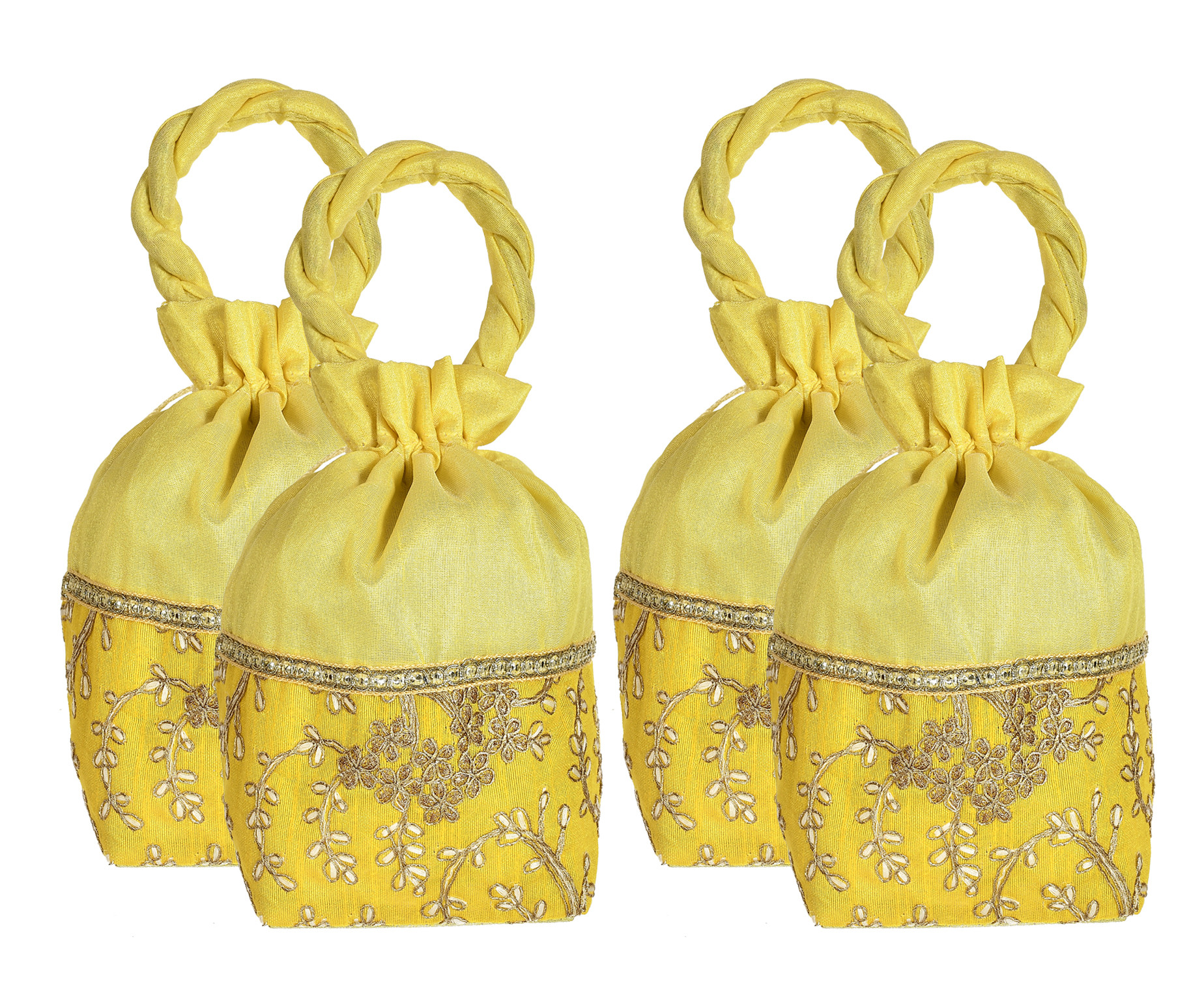 Kuber Industries Embroidered Design Drawstring Potli Bag Party Wedding Favor Gift Jewelry Bags-(Yellow)