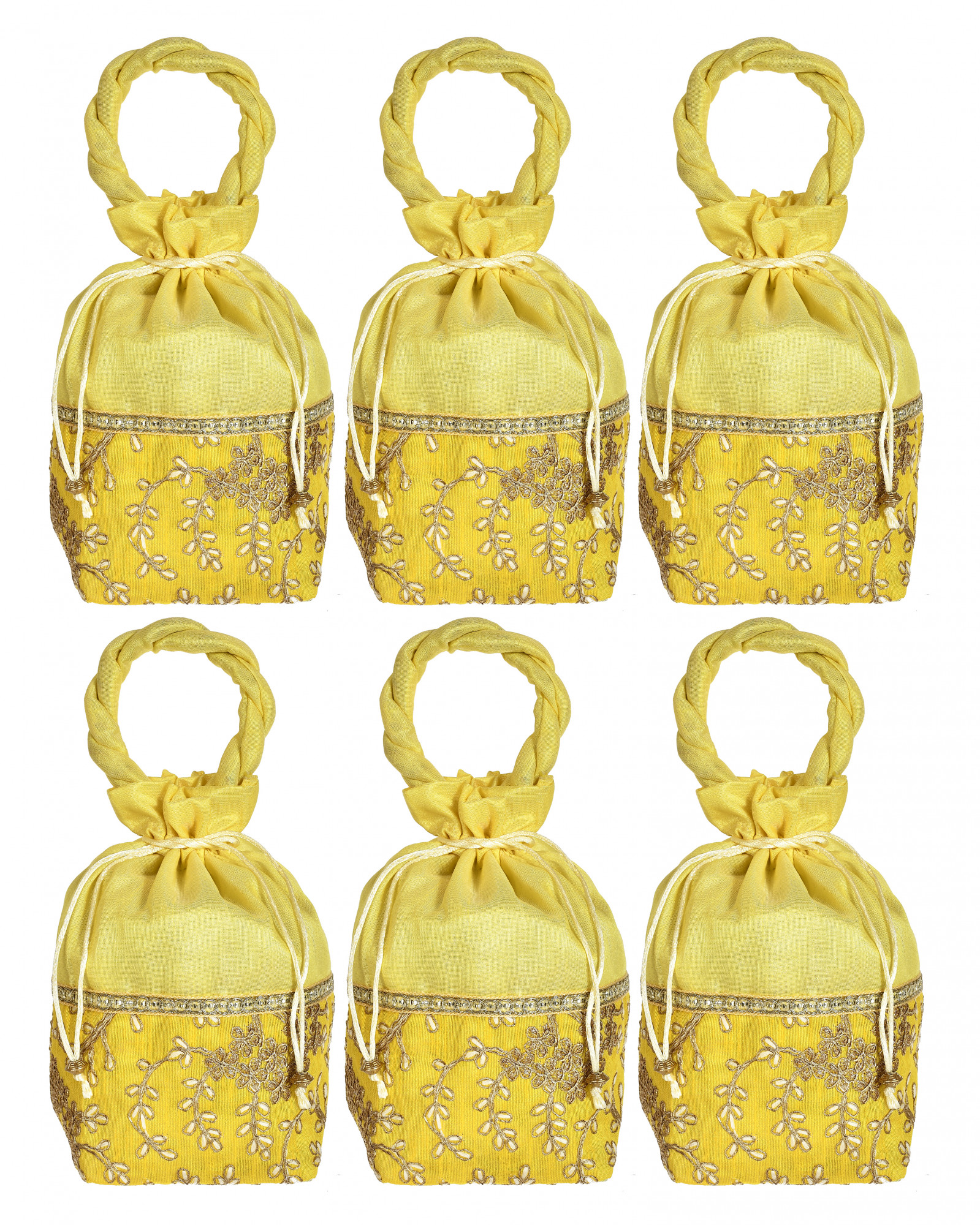 Kuber Industries Embroidered Design Drawstring Potli Bag Party Wedding Favor Gift Jewelry Bags-(Yellow)