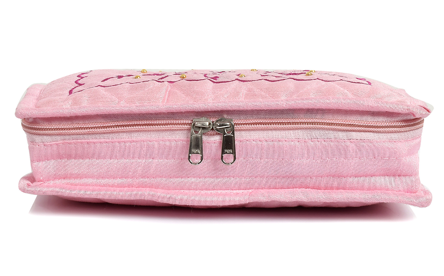 Kuber Industries Embroidery Design Portable Jewellery Organizer With 6 Tranasparent Pockets For Keeps Your Jewellery,Earrings, Pendants Organized And Secure (Pink)