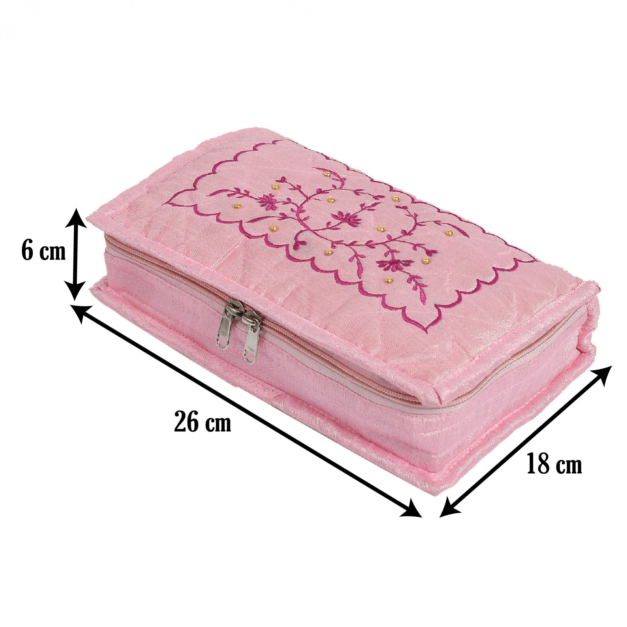 Kuber Industries Embroidery Design Portable Jewellery Organizer With 6 Tranasparent Pockets For Keeps Your Jewellery,Earrings, Pendants Organized And Secure (Pink)