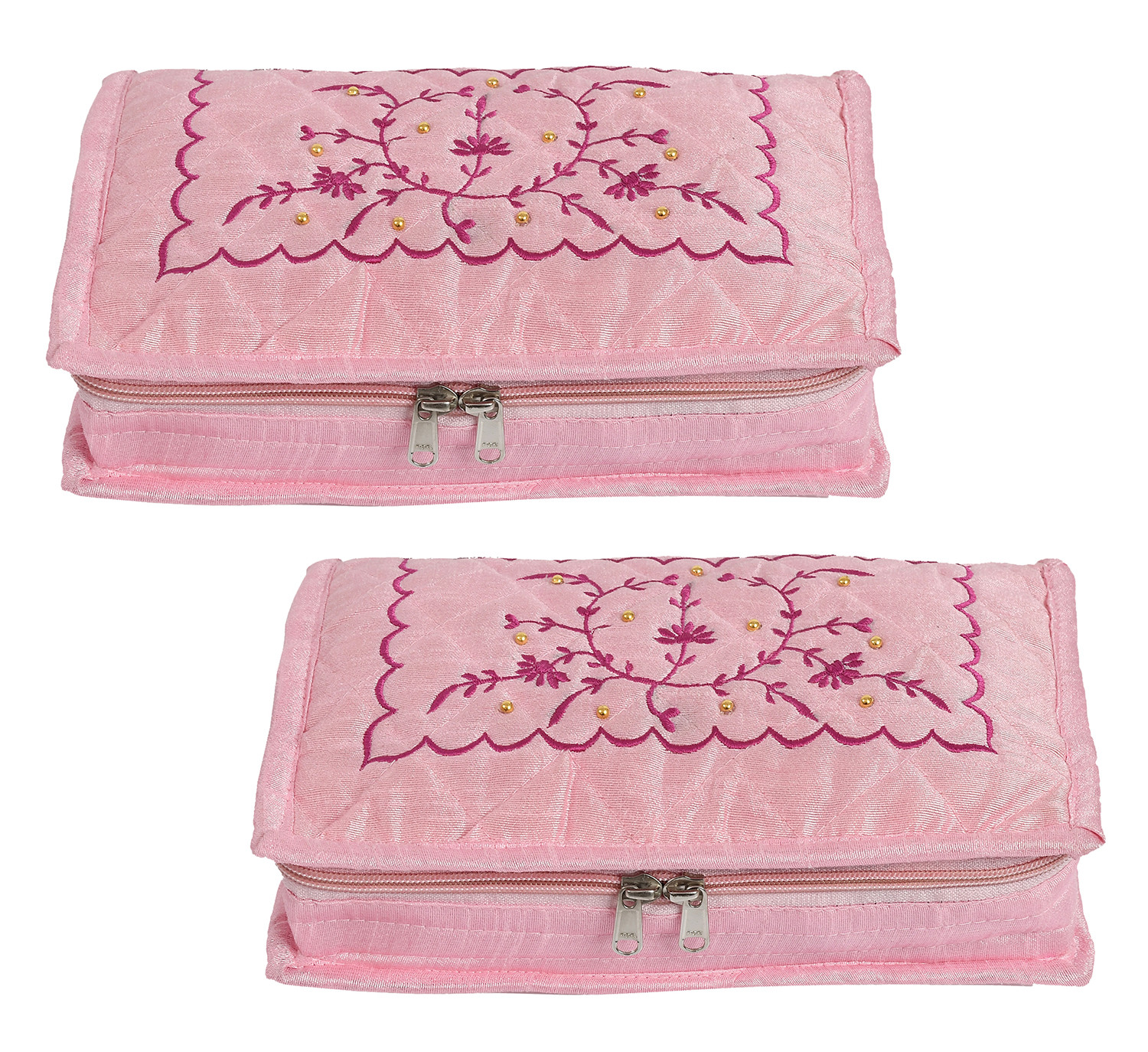 Kuber Industries Embroidery Design Portable Jewellery Organizer With 6 Tranasparent Pockets For Keeps Your Jewellery,Earrings, Pendants Organized And Secure (Pink)