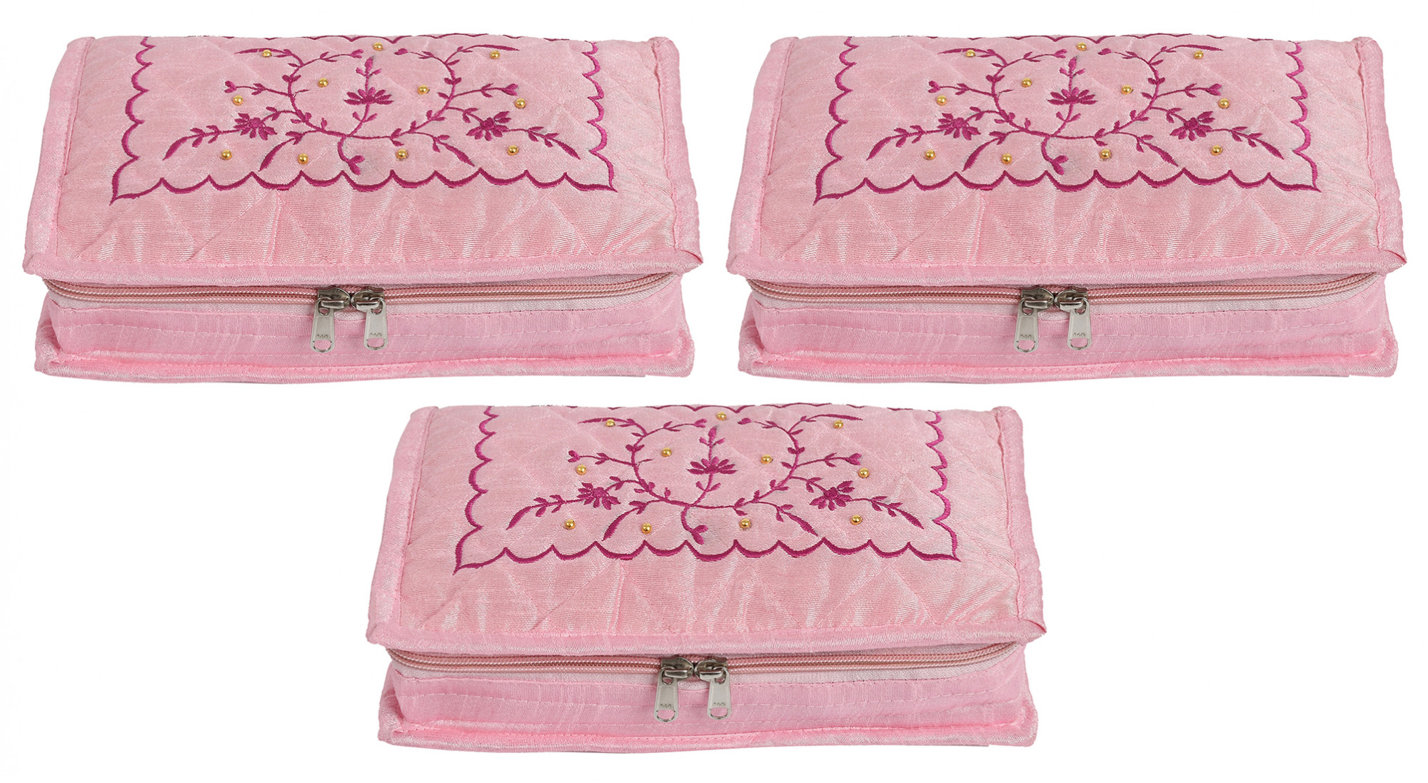 Kuber Industries Embroidery Design Portable Jewellery Organizer With 6 Tranasparent Pockets For Keeps Your Jewellery,Earrings, Pendants Organized And Secure (Pink)