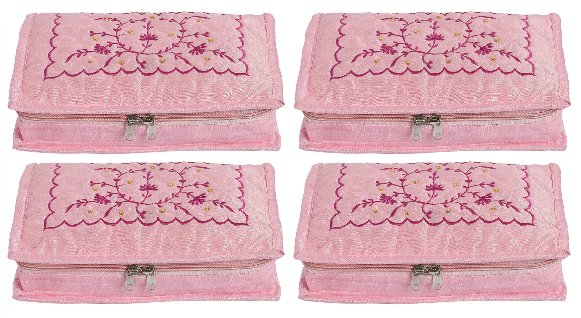 Kuber Industries Embroidery Design Portable Jewellery Organizer With 6 Tranasparent Pockets For Keeps Your Jewellery,Earrings, Pendants Organized And Secure (Pink)