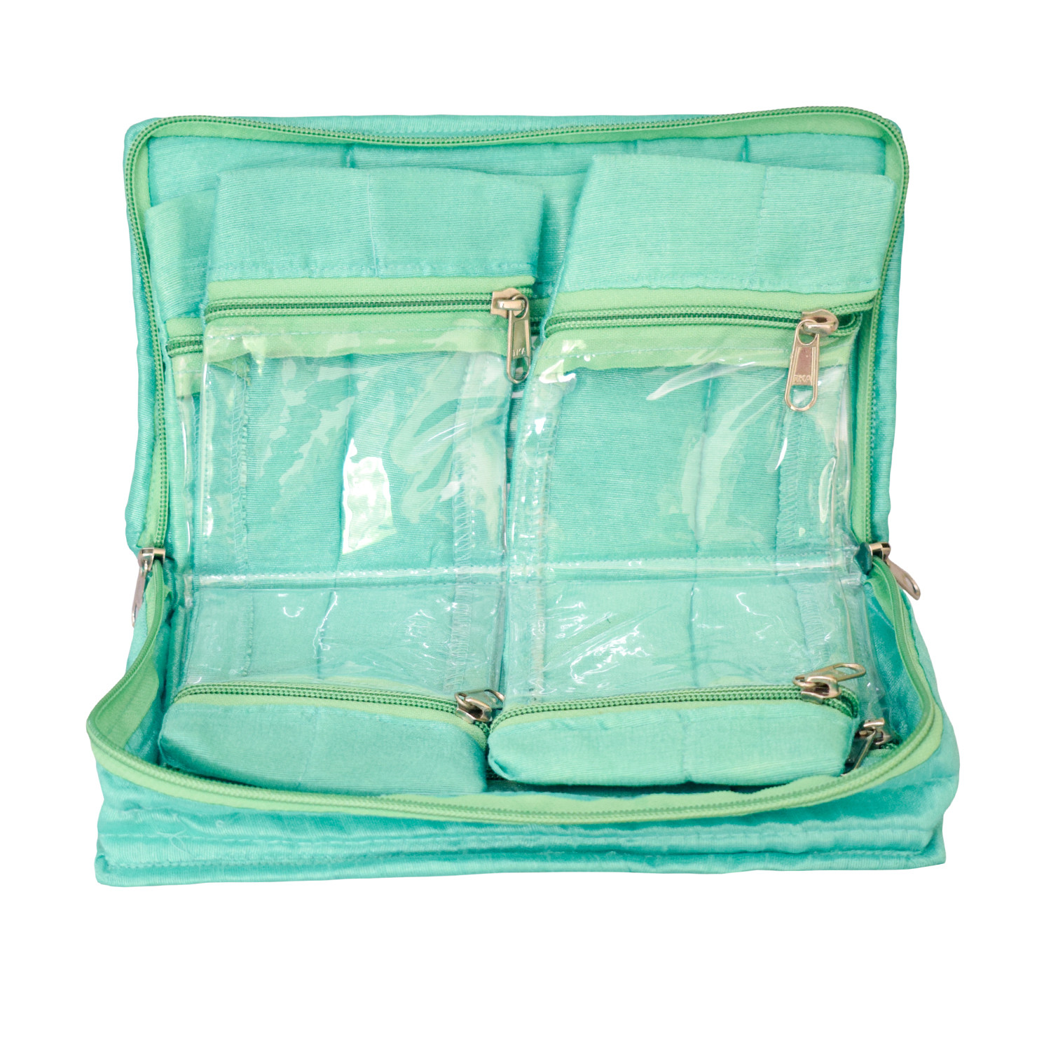 Kuber Industries Embroidery Design Portable Jewellery Organizer With 6 Tranasparent Pockets For Keeps Your Jewellery,Earrings, Pendants Organized And Secure (Green)